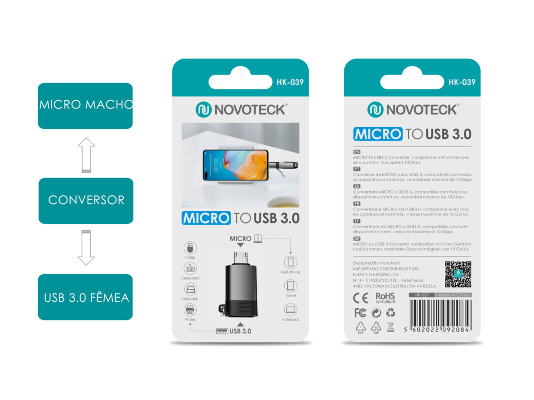 Conversor Micro Macho - USB 3.0 Femea HK-039