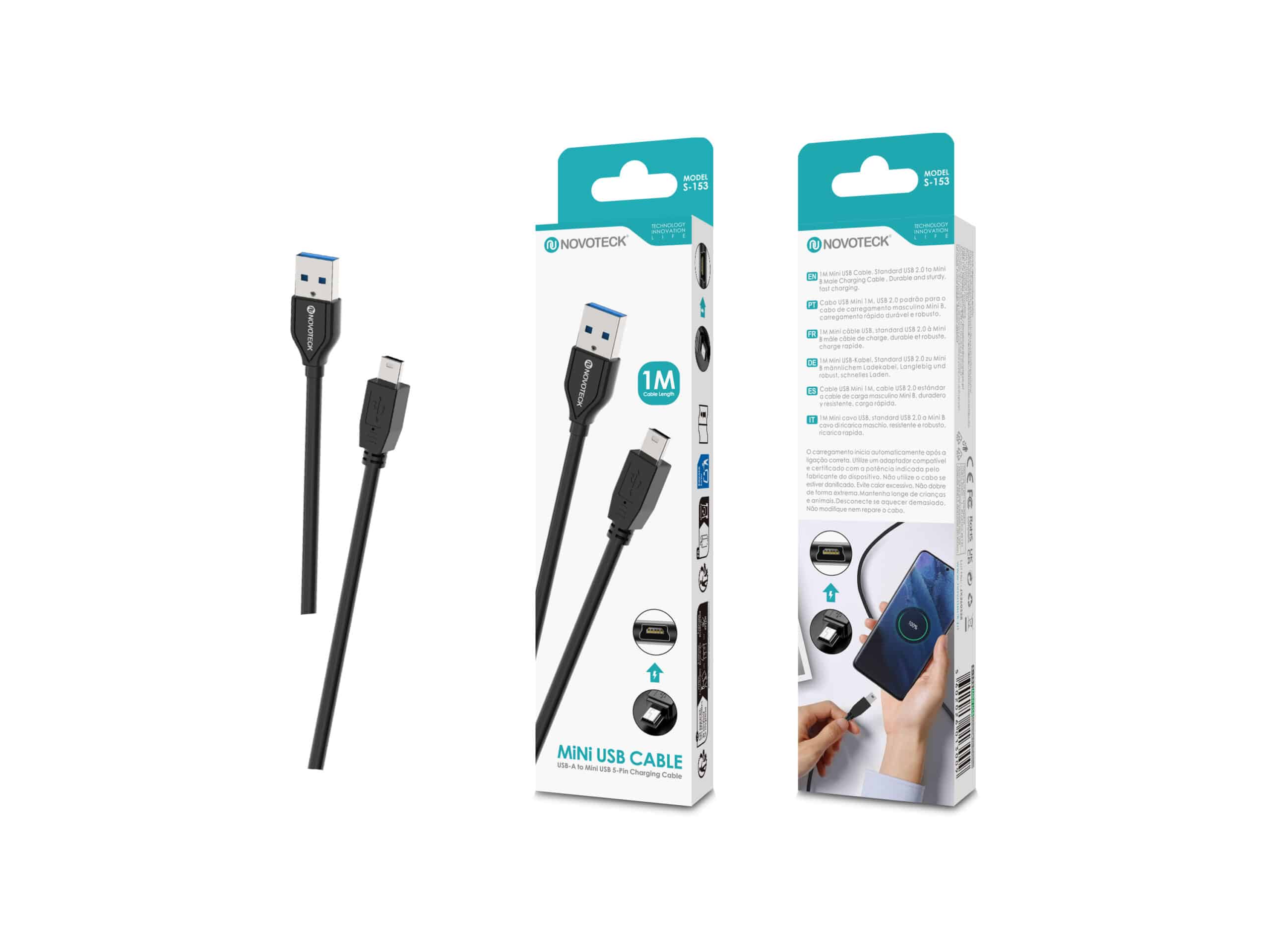 Cabo Mini USB NOVOTECK S-153 USB-A para Mini USB B 1M – Preto