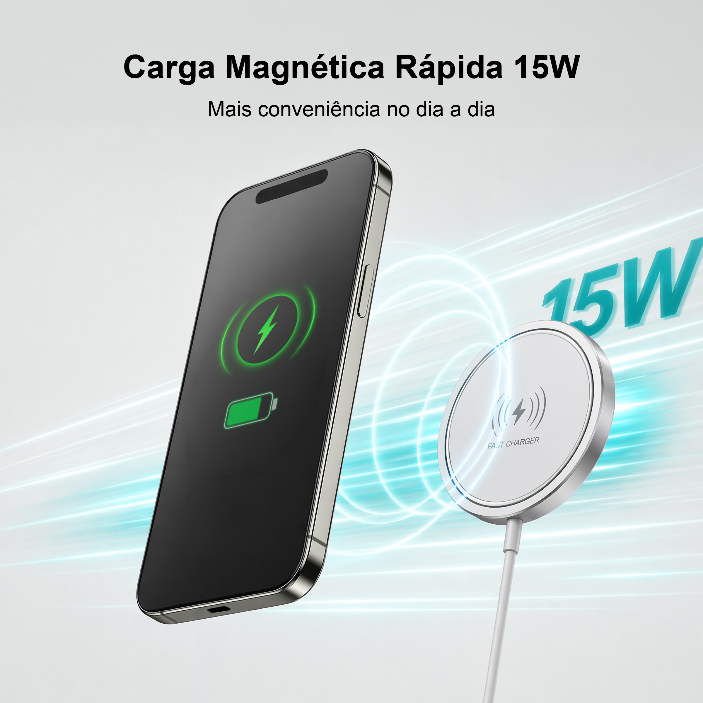 Carregador Magnético Sem Fio Magsafe W-004 - 15W, Design Slim, Segurança Integrada - Image 2