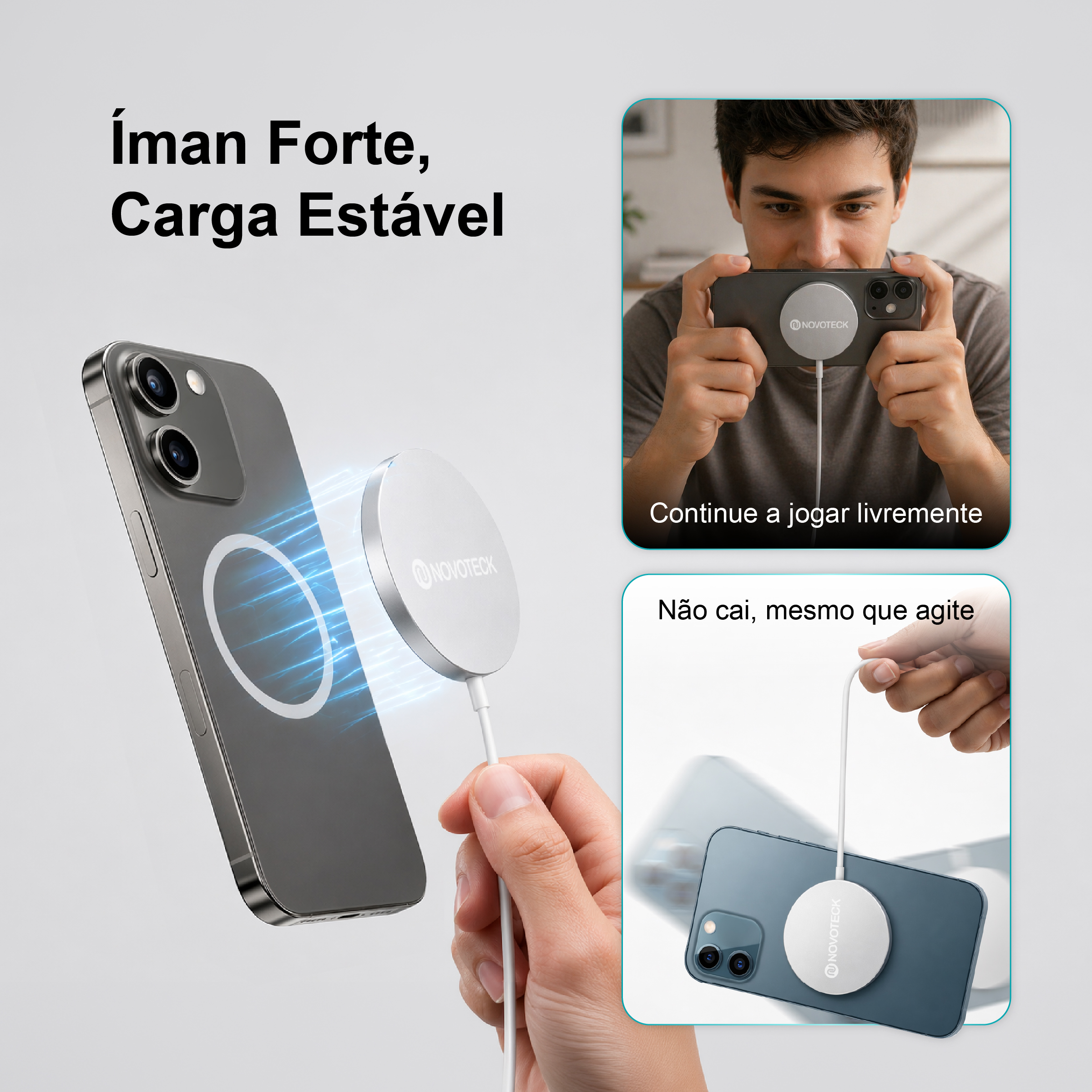 Carregador Magnético Sem Fio Magsafe W-004 - 15W, Design Slim, Segurança Integrada - Image 3