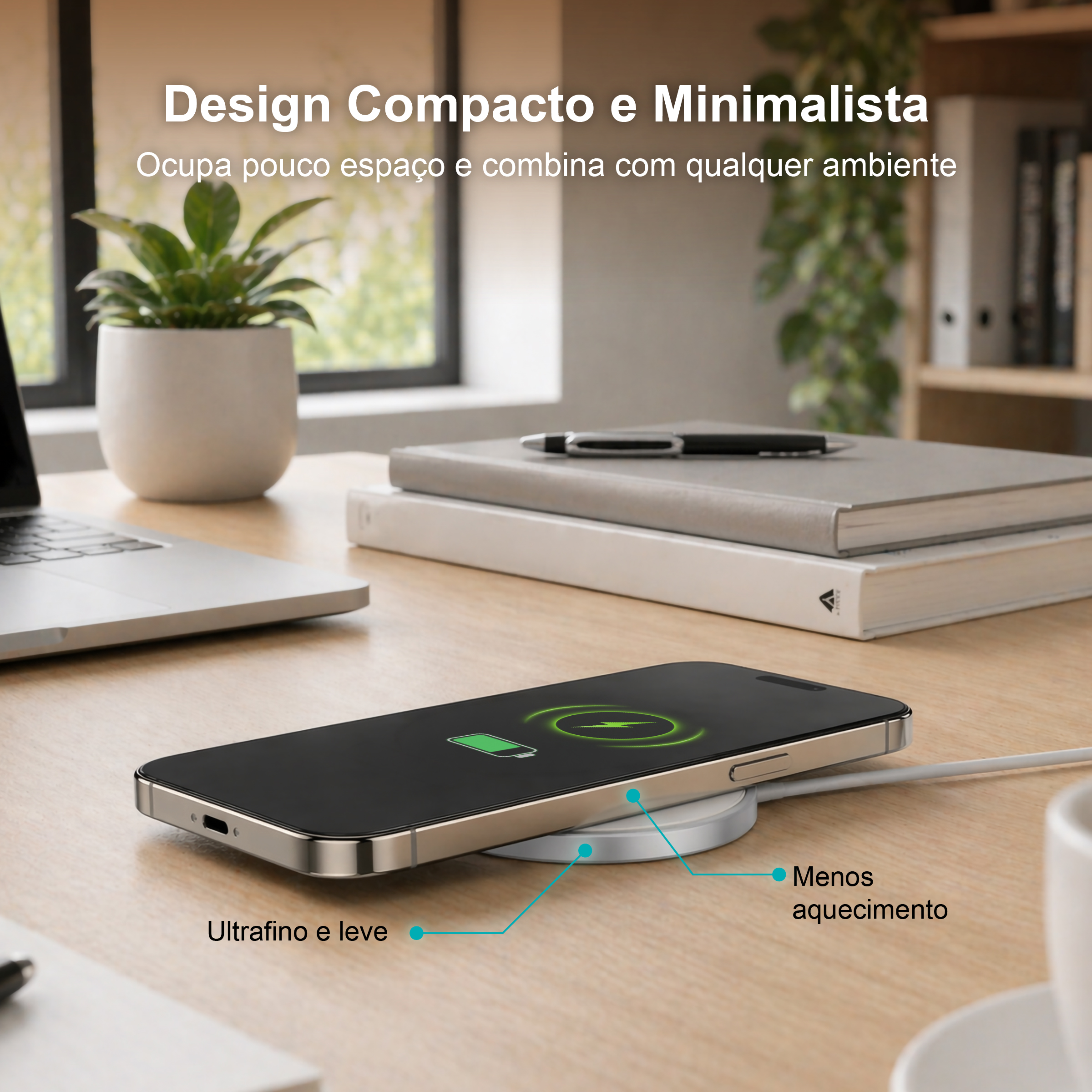 Carregador Magnético Sem Fio Magsafe W-004 - 15W, Design Slim, Segurança Integrada - Image 4