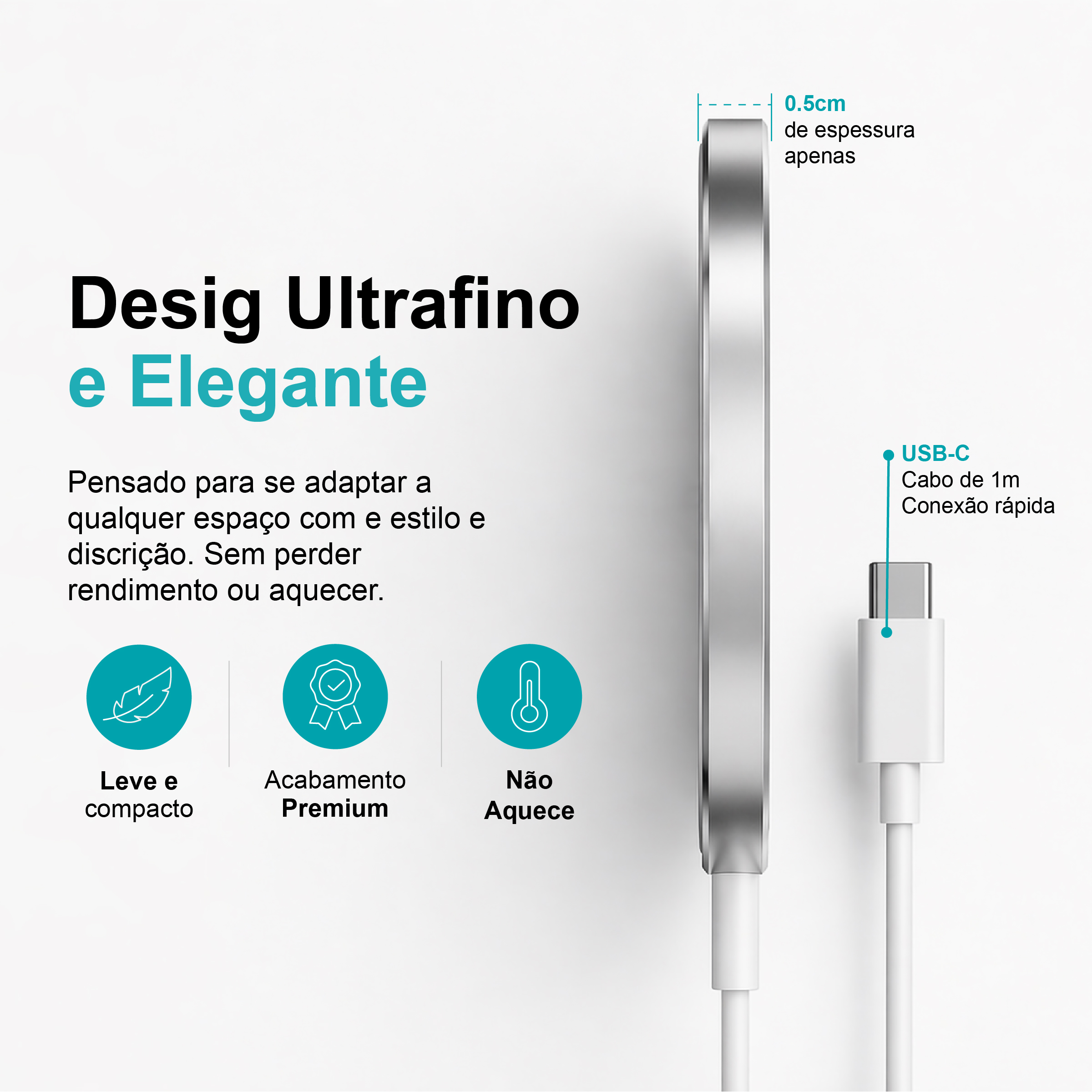 Carregador Magnético Sem Fio Magsafe W-004 - 15W, Design Slim, Segurança Integrada - Image 6