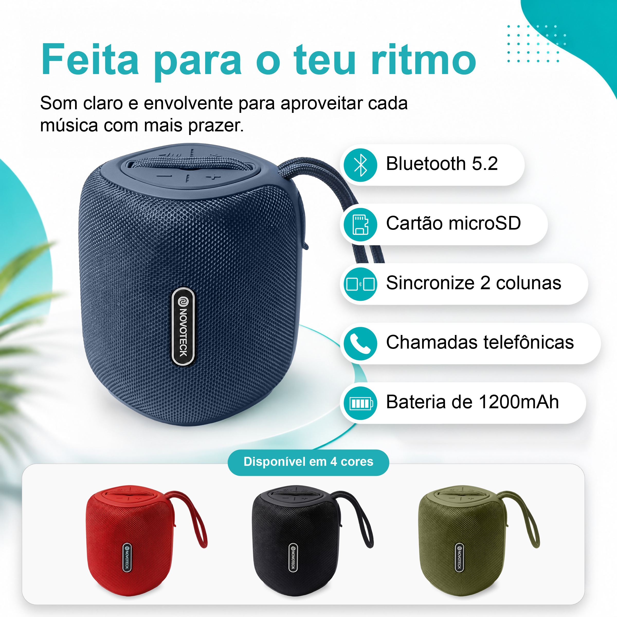 Coluna Portátil NOVOTECK XB-009 Azul– Liberdade Sem Fios e Design Prático para o Dia-a-Dia - Image 2