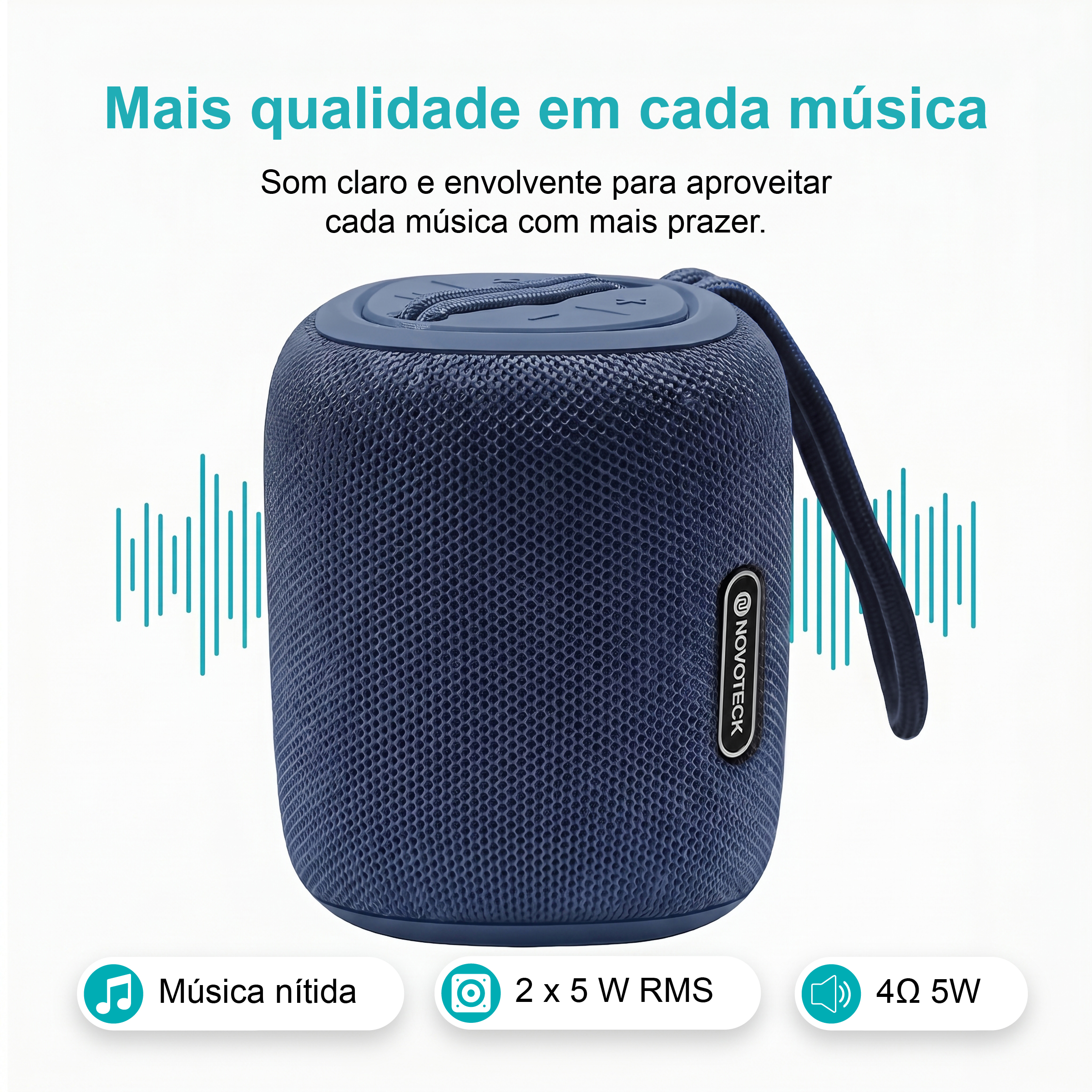 Coluna Portátil NOVOTECK XB-009 Azul– Liberdade Sem Fios e Design Prático para o Dia-a-Dia - Image 3
