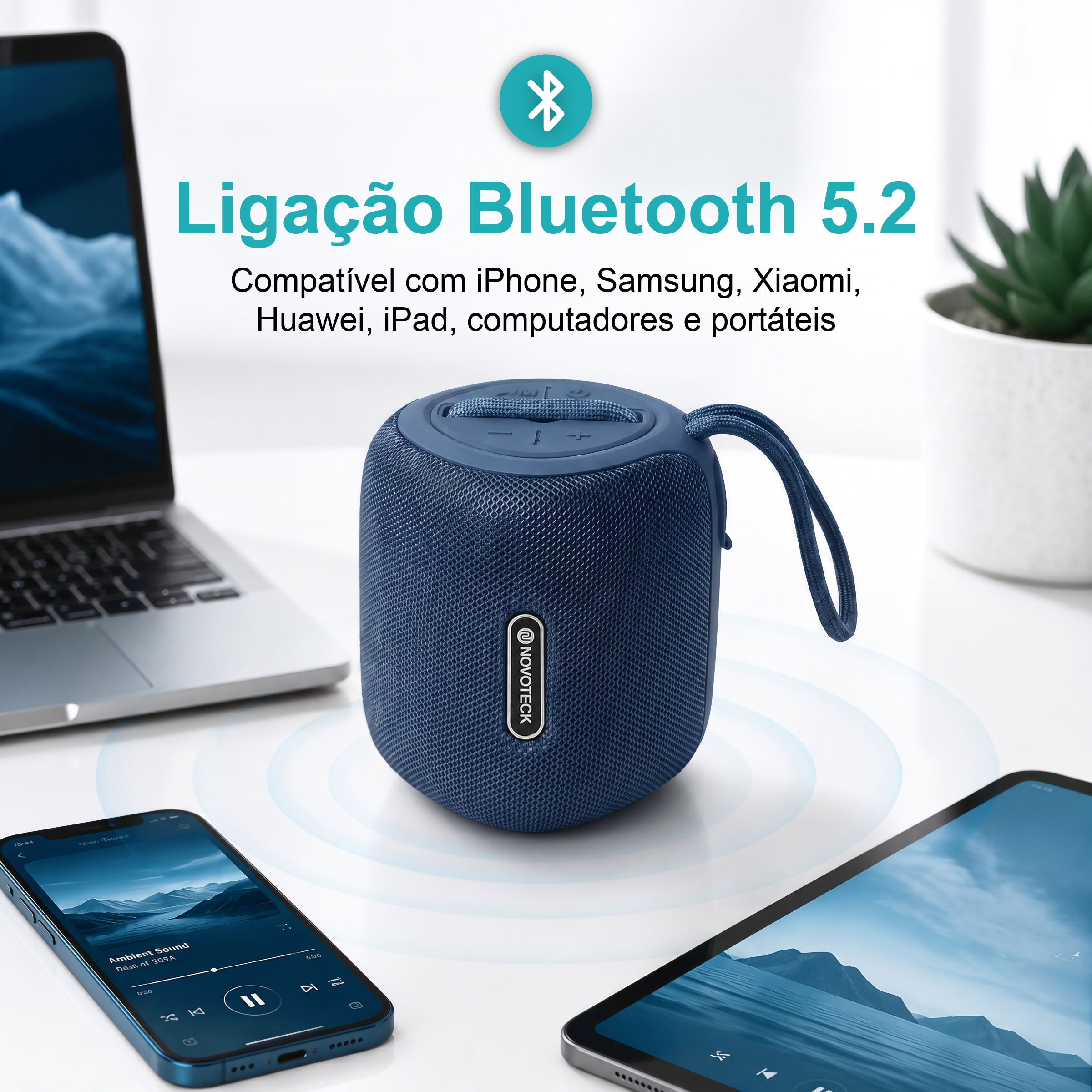 Coluna Portátil NOVOTECK XB-009 Azul– Liberdade Sem Fios e Design Prático para o Dia-a-Dia - Image 4