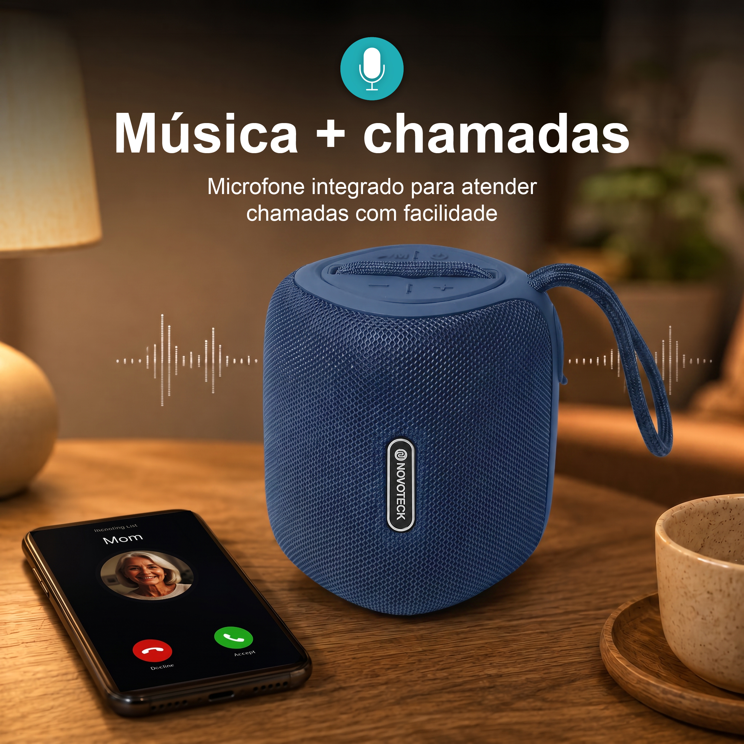 Coluna Portátil NOVOTECK XB-009 Azul– Liberdade Sem Fios e Design Prático para o Dia-a-Dia - Image 5