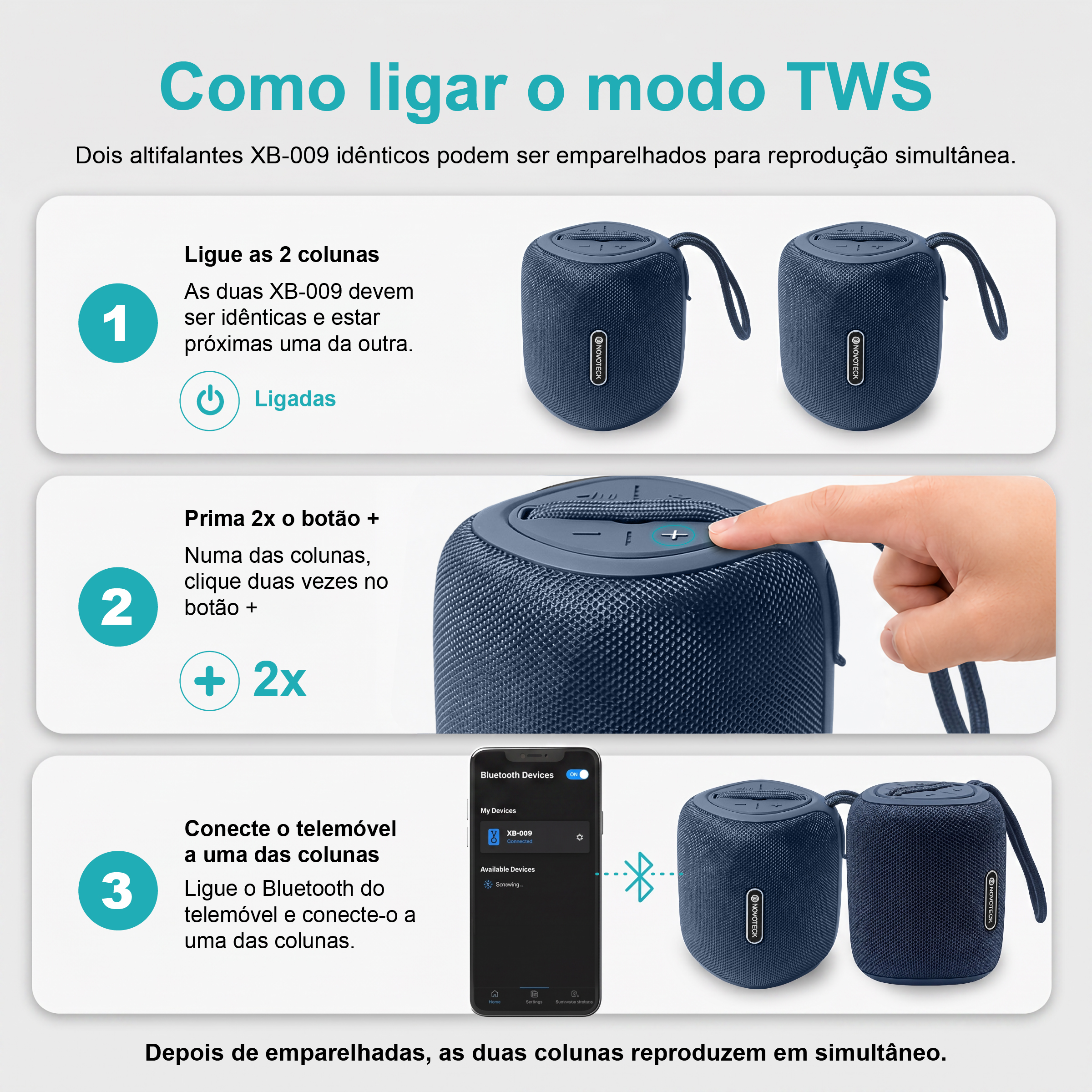 Coluna Portátil NOVOTECK XB-009 Azul– Liberdade Sem Fios e Design Prático para o Dia-a-Dia - Image 7
