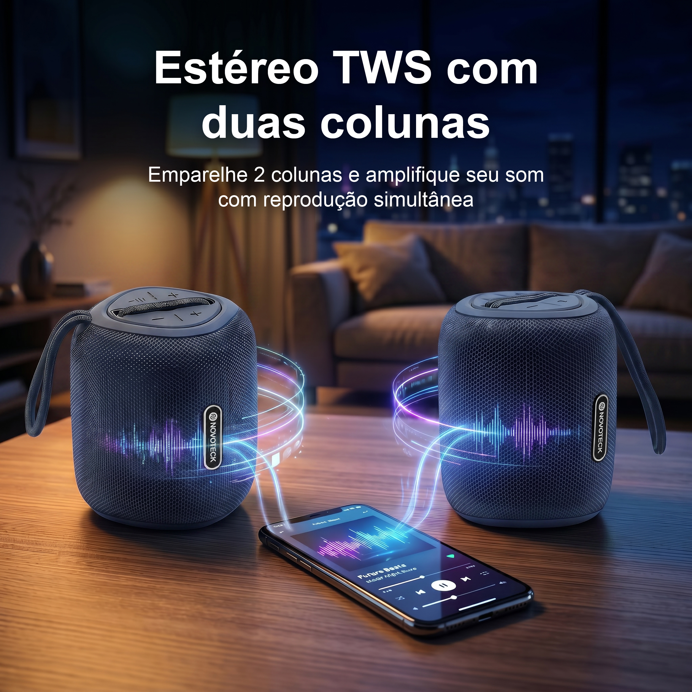 Coluna Portátil NOVOTECK XB-009 Azul– Liberdade Sem Fios e Design Prático para o Dia-a-Dia - Image 6