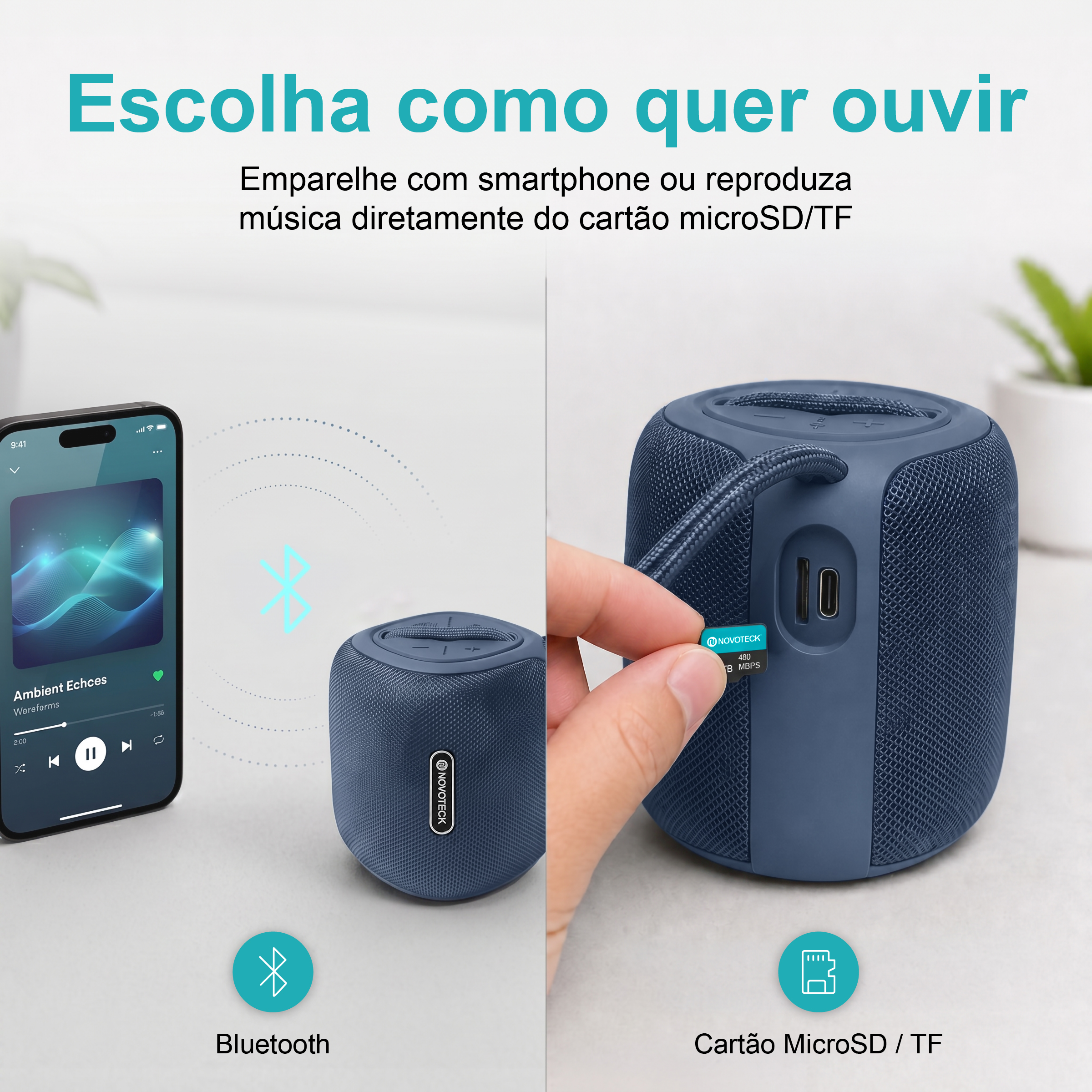 Coluna Portátil NOVOTECK XB-009 Azul– Liberdade Sem Fios e Design Prático para o Dia-a-Dia - Image 8