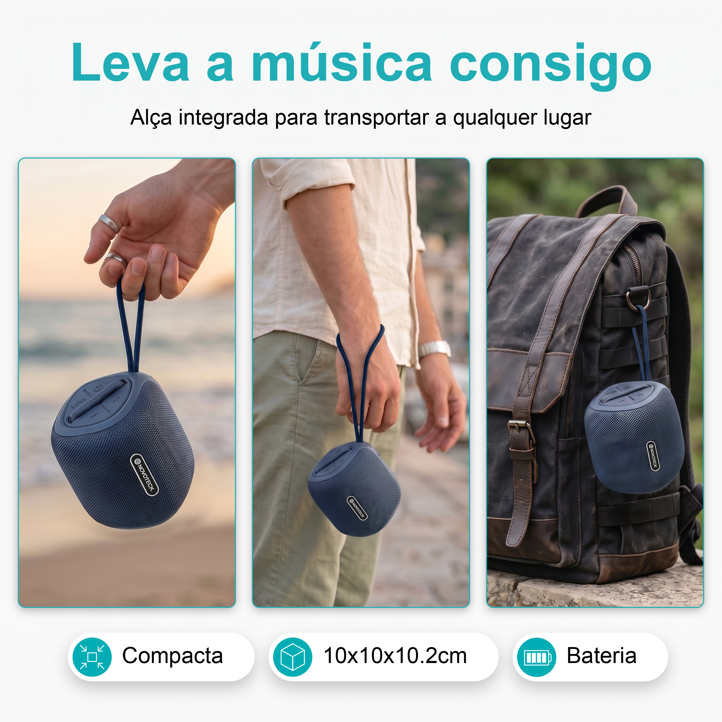 Coluna Portátil NOVOTECK XB-009 Azul– Liberdade Sem Fios e Design Prático para o Dia-a-Dia - Image 9