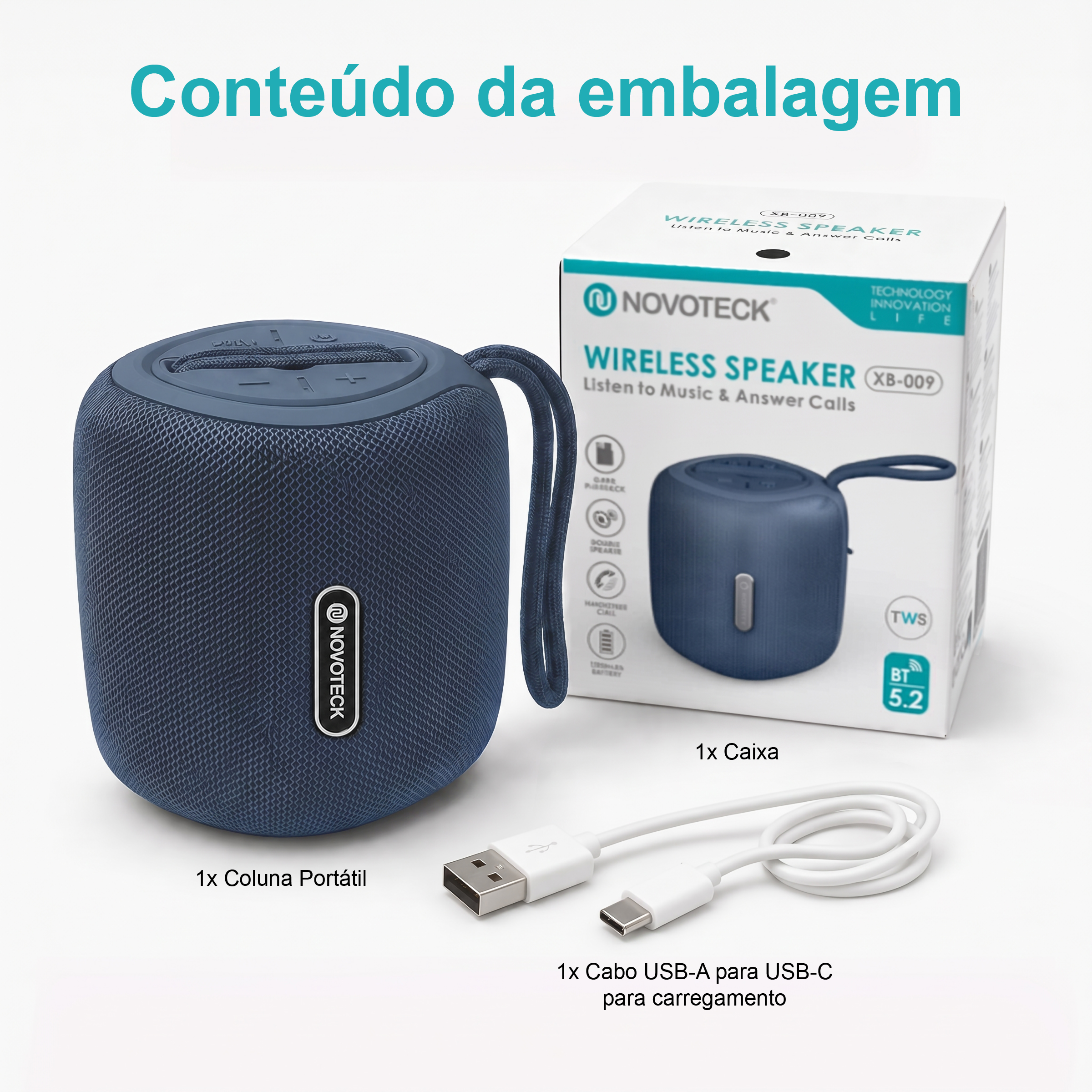 Coluna Portátil NOVOTECK XB-009 Azul– Liberdade Sem Fios e Design Prático para o Dia-a-Dia - Image 11