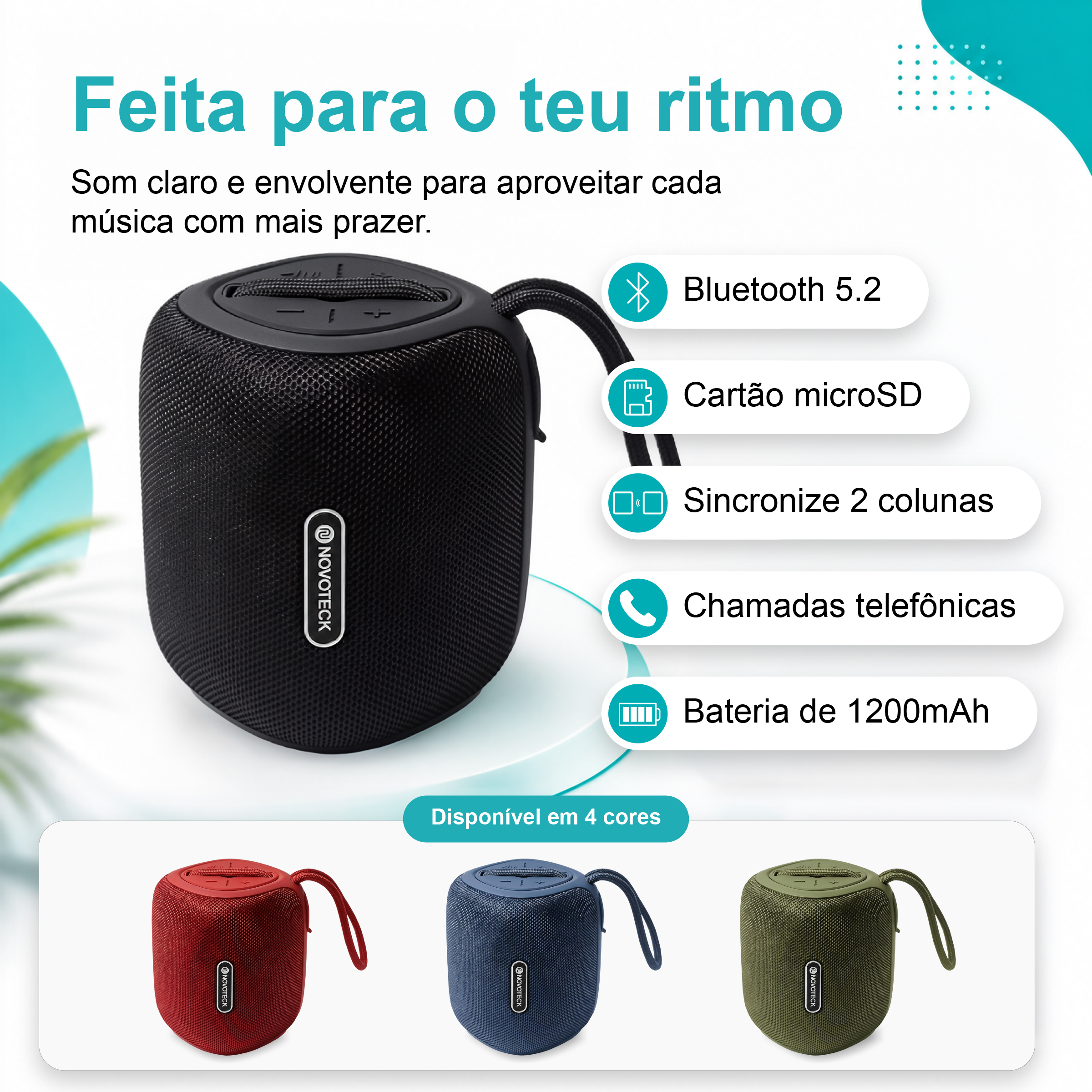 Coluna Portátil NOVOTECK XB-009 Negro– Liberdade Sem Fios e Design Prático para o Dia-a-Dia - Image 2
