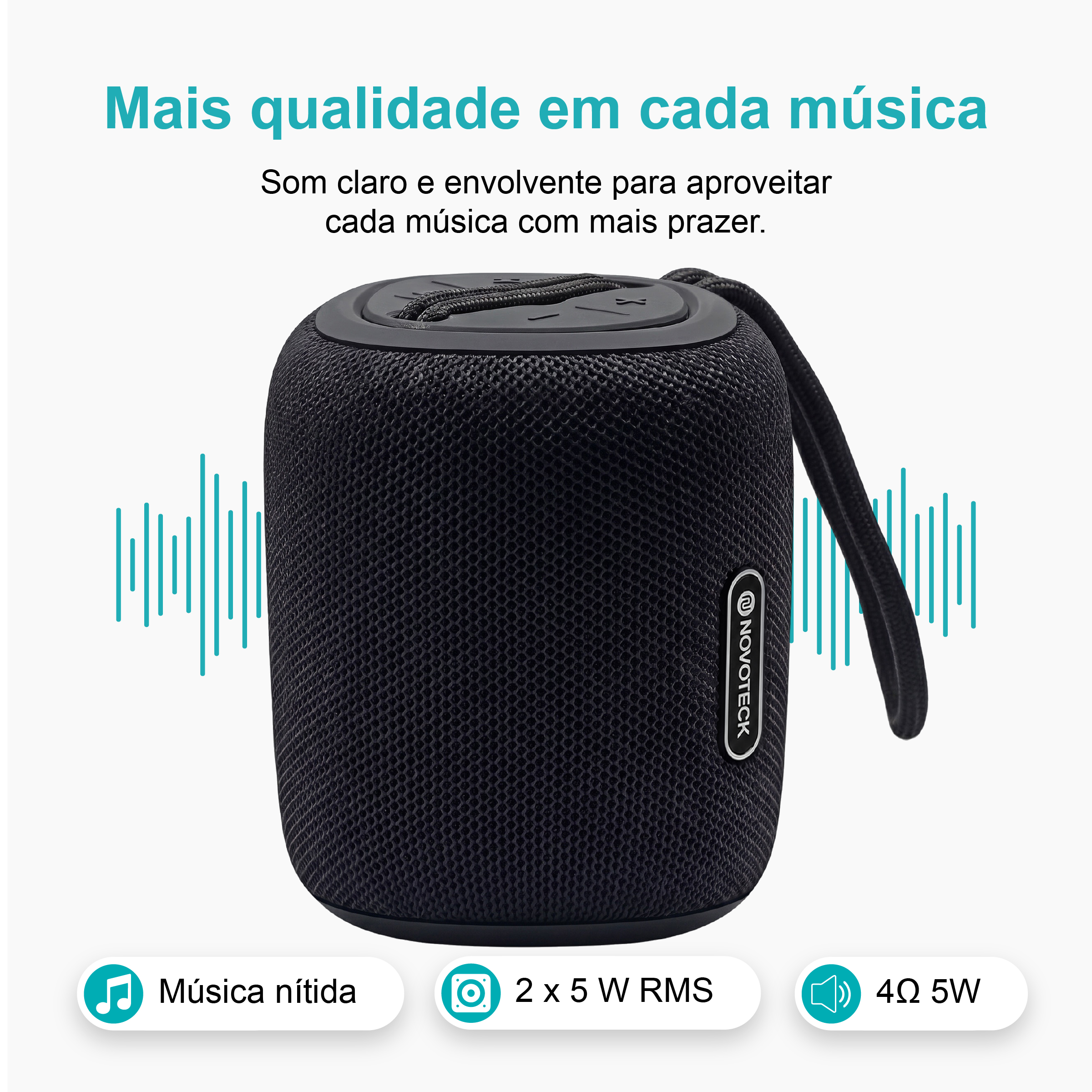 Coluna Portátil NOVOTECK XB-009 Negro– Liberdade Sem Fios e Design Prático para o Dia-a-Dia - Image 3