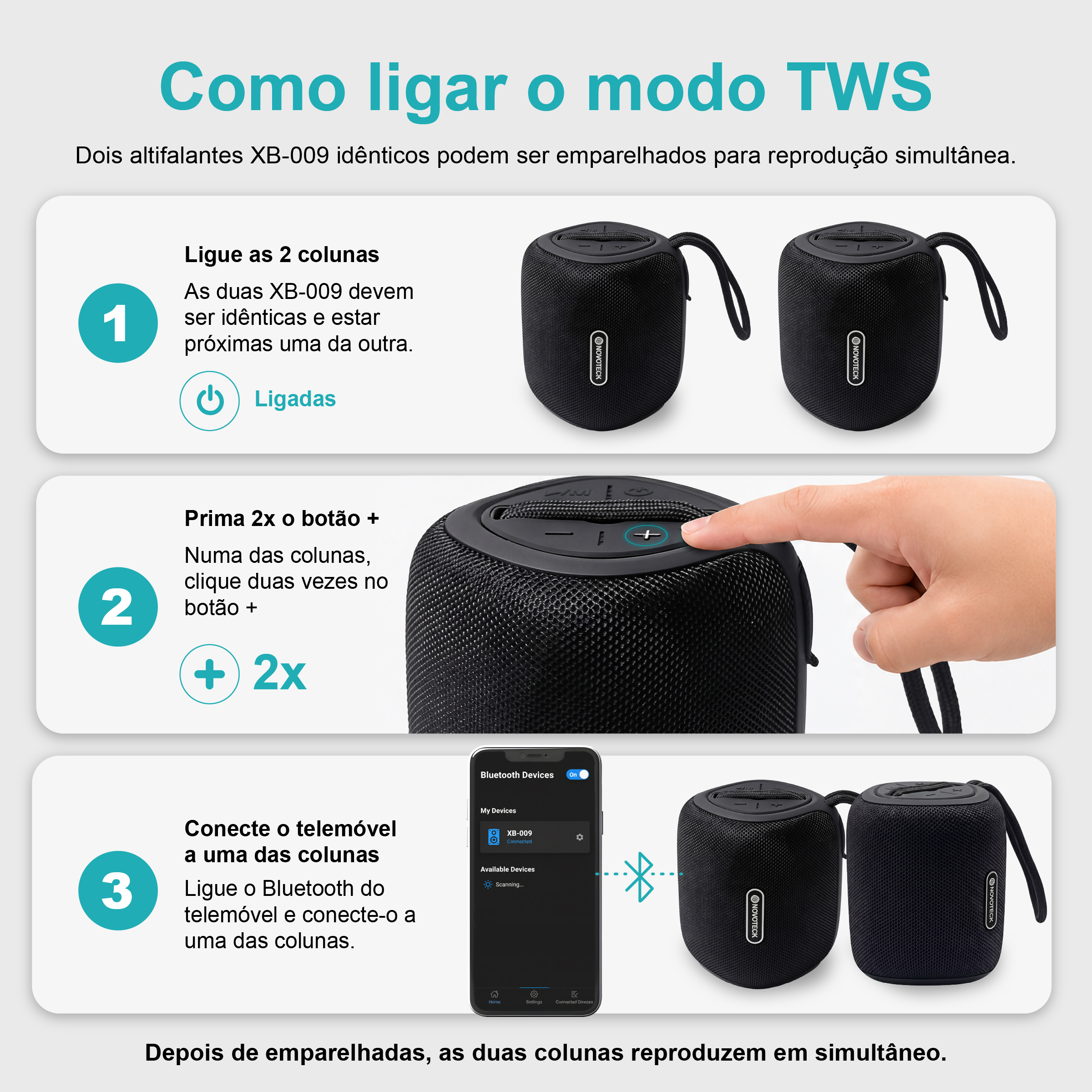 Coluna Portátil NOVOTECK XB-009 Negro– Liberdade Sem Fios e Design Prático para o Dia-a-Dia - Image 7