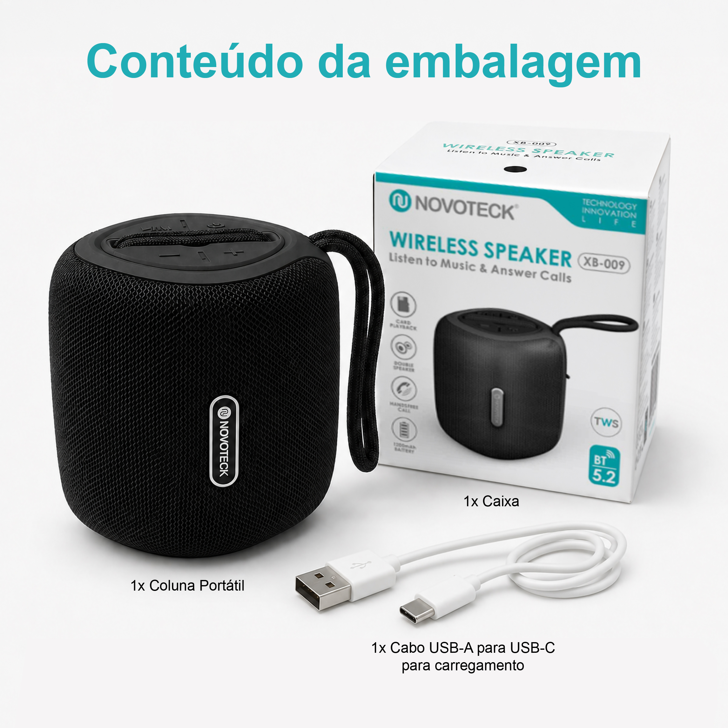 Coluna Portátil NOVOTECK XB-009 Negro– Liberdade Sem Fios e Design Prático para o Dia-a-Dia - Image 11