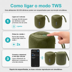 Coluna Portátil NOVOTECK XB-009 Verde– Liberdade Sem Fios e Design Prático para o Dia-a-Dia - Image 7