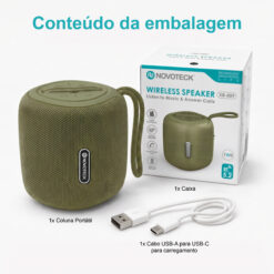 Coluna Portátil NOVOTECK XB-009 Verde– Liberdade Sem Fios e Design Prático para o Dia-a-Dia - Image 11