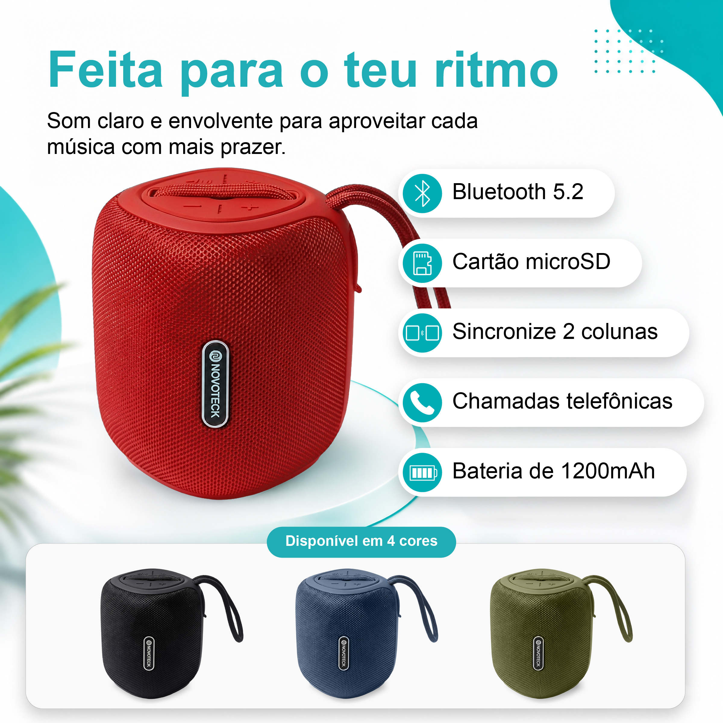 Coluna Portátil NOVOTECK XB-009 Vermelho– Liberdade Sem Fios e Design Prático para o Dia-a-Dia - Image 2