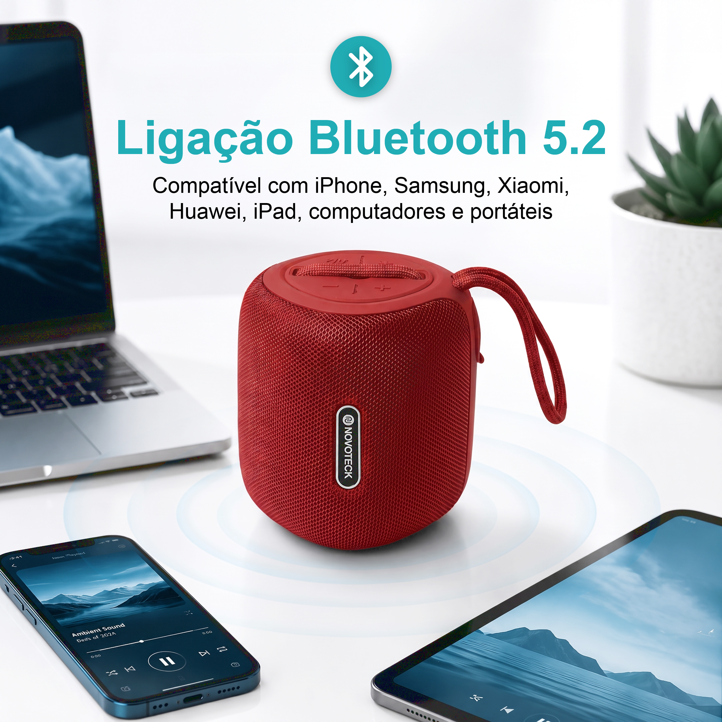 Coluna Portátil NOVOTECK XB-009 Vermelho– Liberdade Sem Fios e Design Prático para o Dia-a-Dia - Image 4