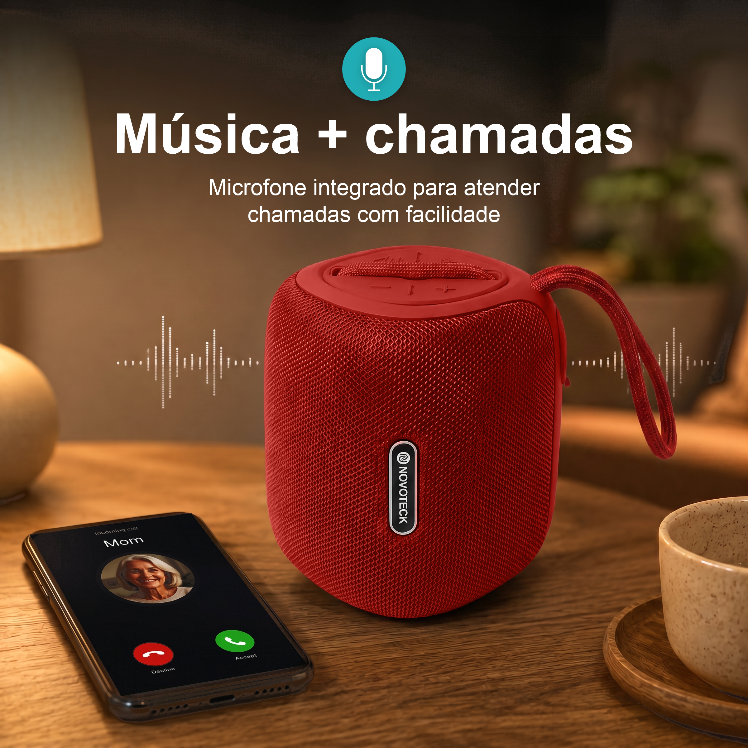 Coluna Portátil NOVOTECK XB-009 Vermelho– Liberdade Sem Fios e Design Prático para o Dia-a-Dia - Image 5