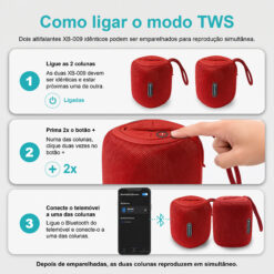 Coluna Portátil NOVOTECK XB-009 Vermelho– Liberdade Sem Fios e Design Prático para o Dia-a-Dia - Image 7
