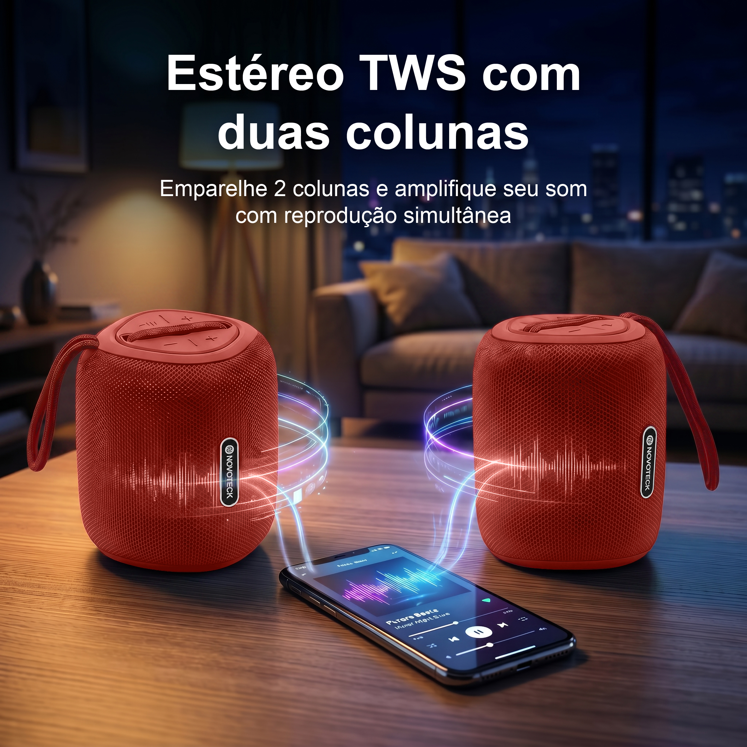 Coluna Portátil NOVOTECK XB-009 Vermelho– Liberdade Sem Fios e Design Prático para o Dia-a-Dia - Image 6