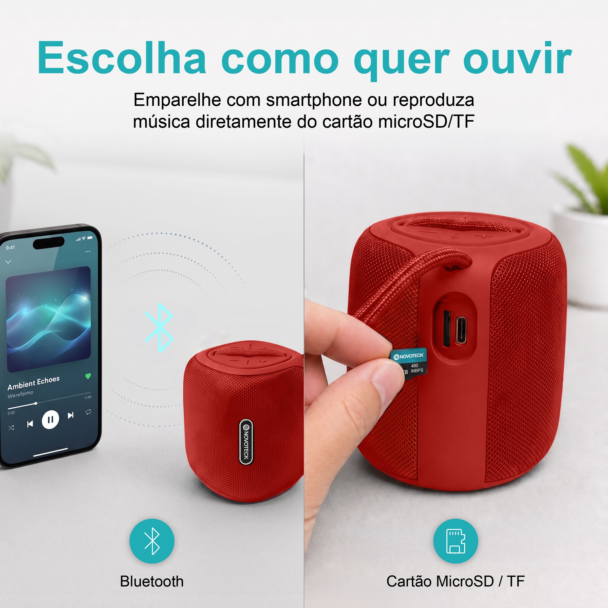 Coluna Portátil NOVOTECK XB-009 Vermelho– Liberdade Sem Fios e Design Prático para o Dia-a-Dia - Image 8