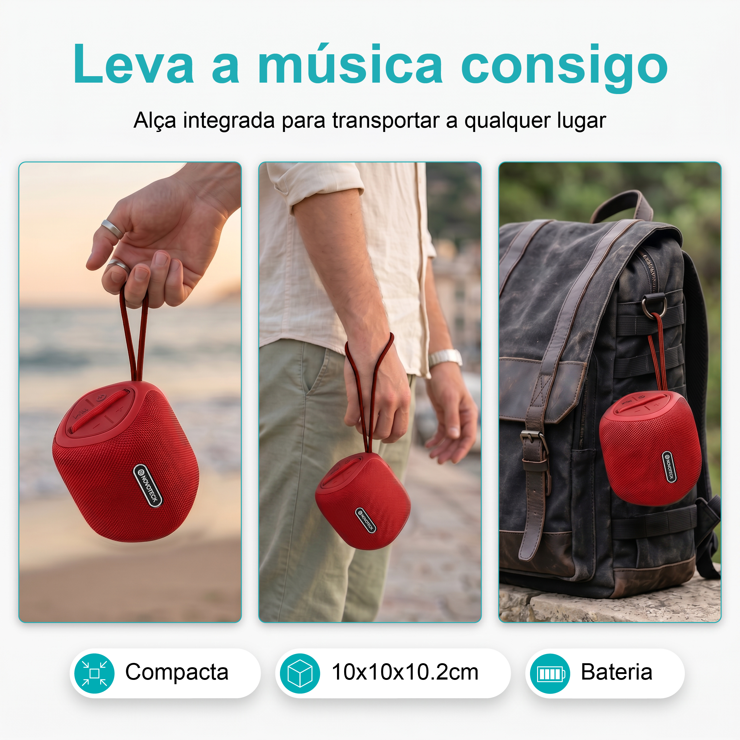 Coluna Portátil NOVOTECK XB-009 Vermelho– Liberdade Sem Fios e Design Prático para o Dia-a-Dia - Image 9