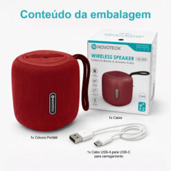 Coluna Portátil NOVOTECK XB-009 Vermelho– Liberdade Sem Fios e Design Prático para o Dia-a-Dia - Image 11