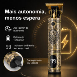 Cortador de Cabelo Avançado NOVOTECK HS-002 com Display Digital, Lâminas de Aço Inoxidável, 3 Pentes, 150 Min de Autonomia e USB-C - Image 2