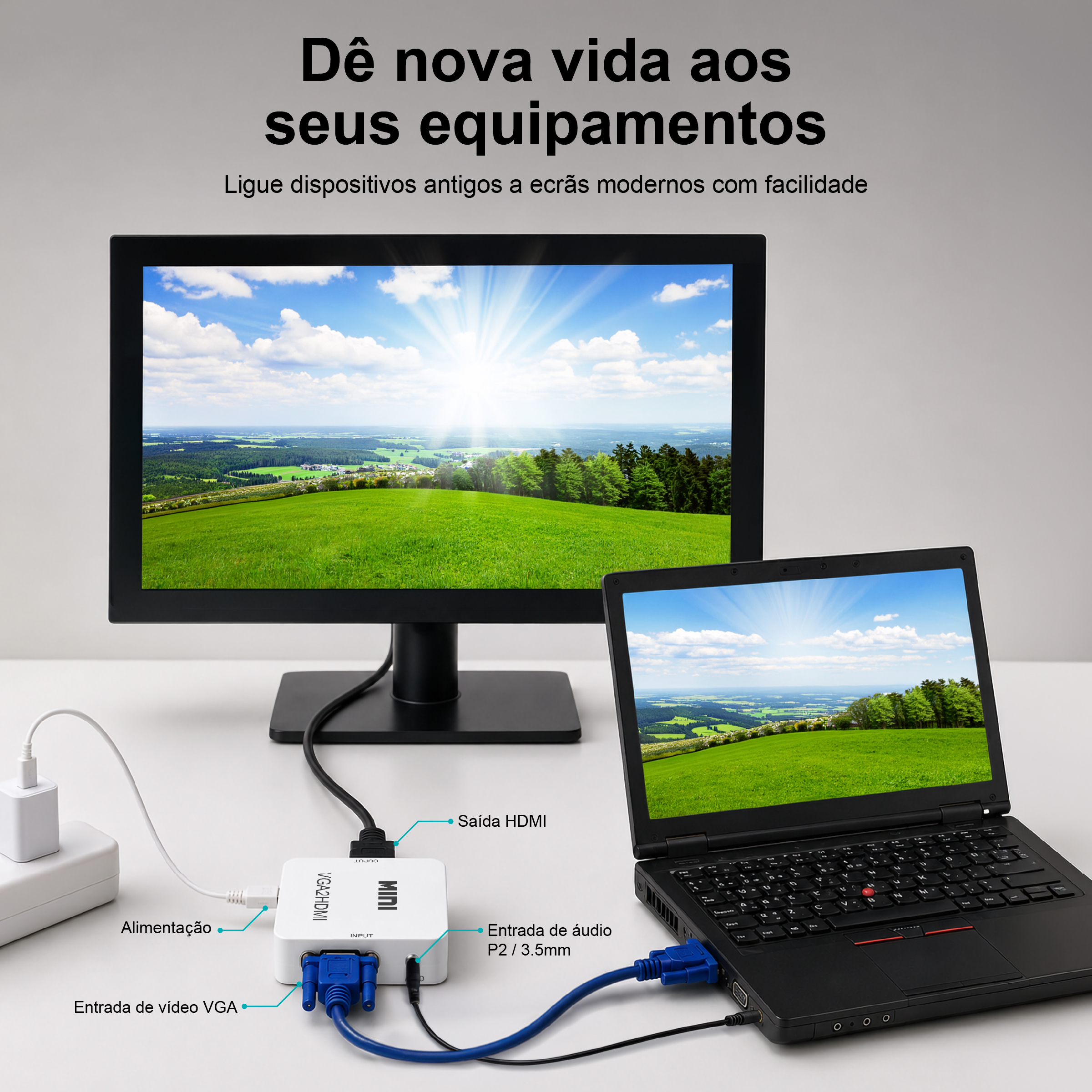 Conversor VGA para HDMI Novoteck HK-089 – Full HD 1080p com Entrada de Áudio - Image 2