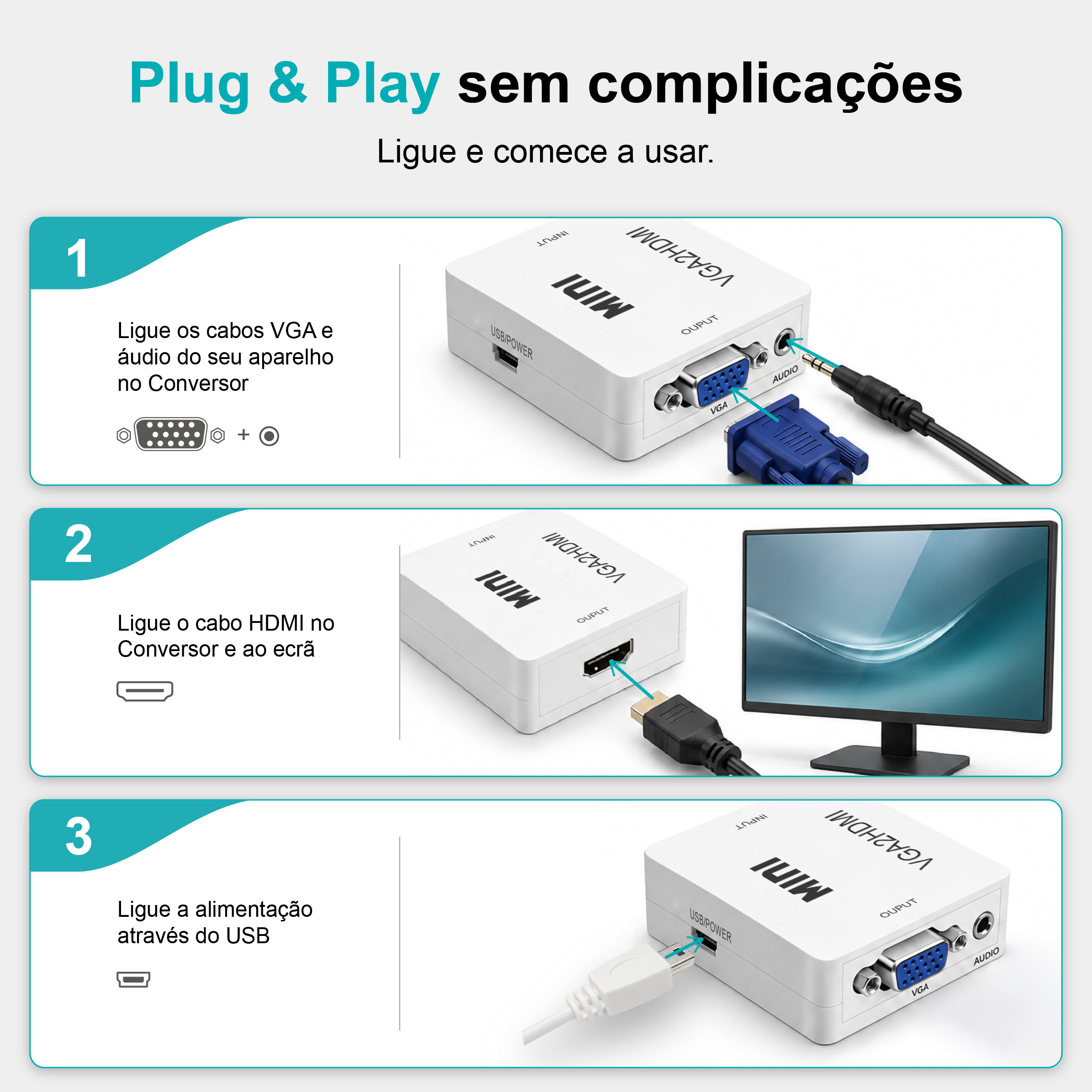 Conversor VGA para HDMI Novoteck HK-089 – Full HD 1080p com Entrada de Áudio - Image 8