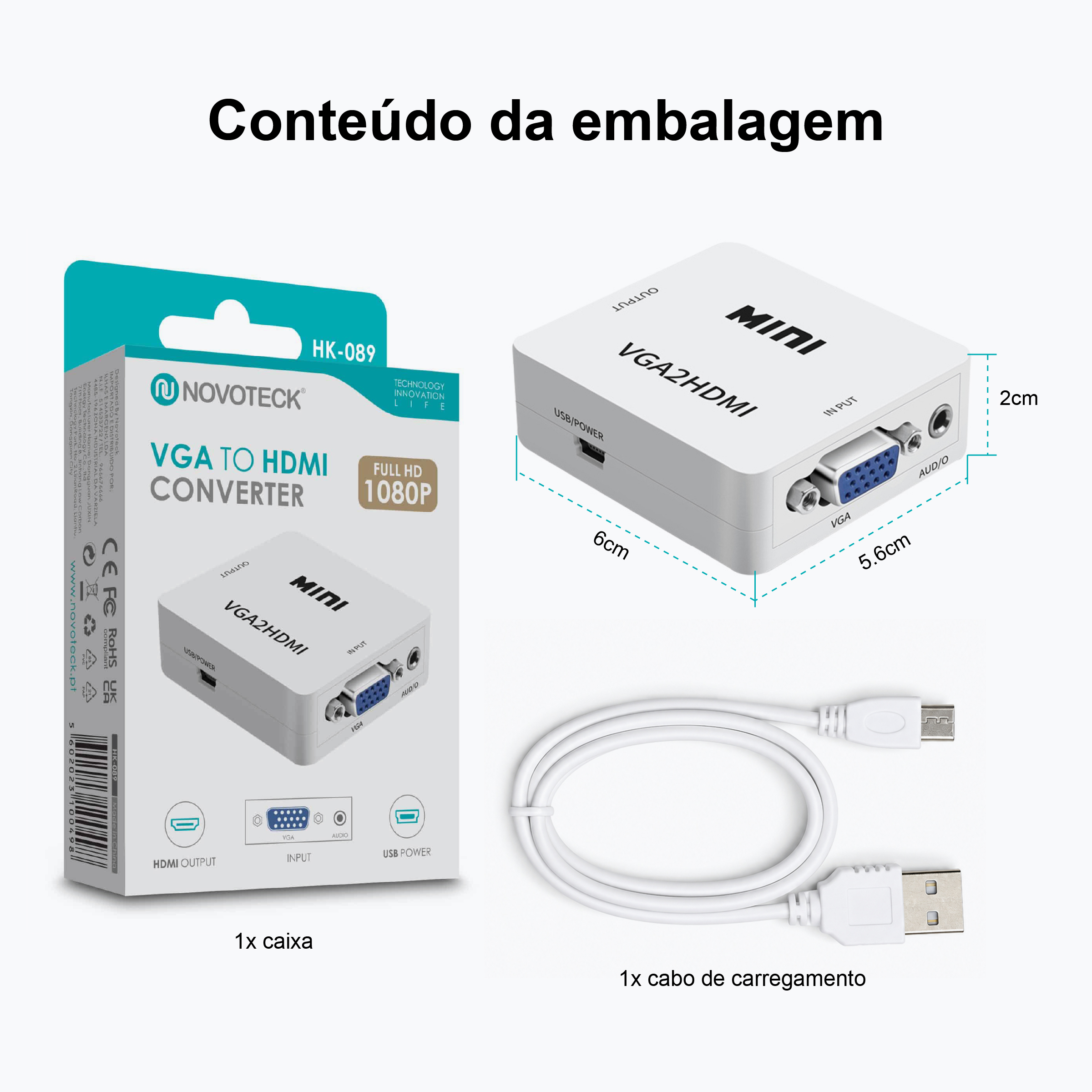 Conversor VGA para HDMI Novoteck HK-089 – Full HD 1080p com Entrada de Áudio - Image 3