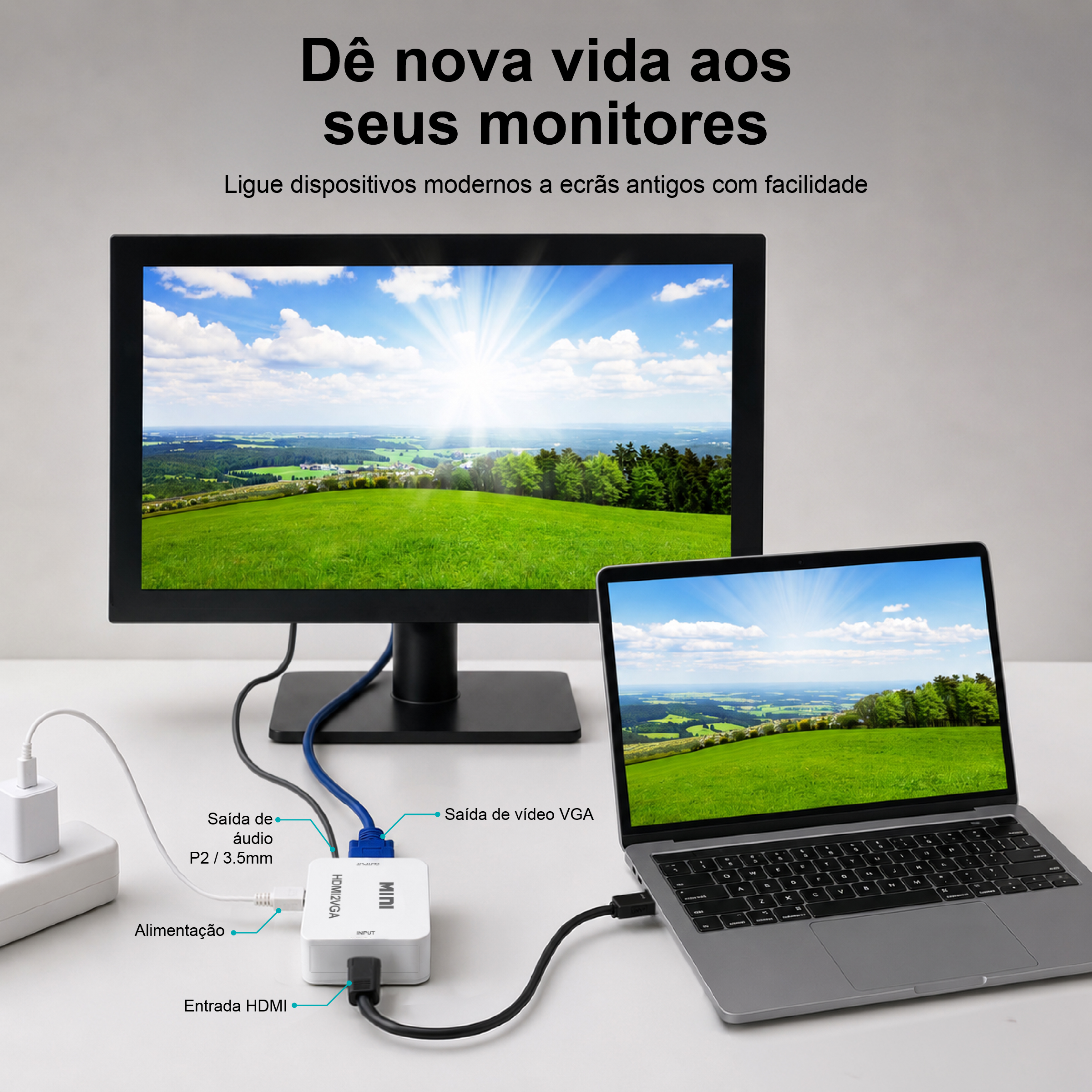 Conversor HDMI para VGA Novoteck HK-090 – Full HD 1080p com Saída de Áudio - Image 2