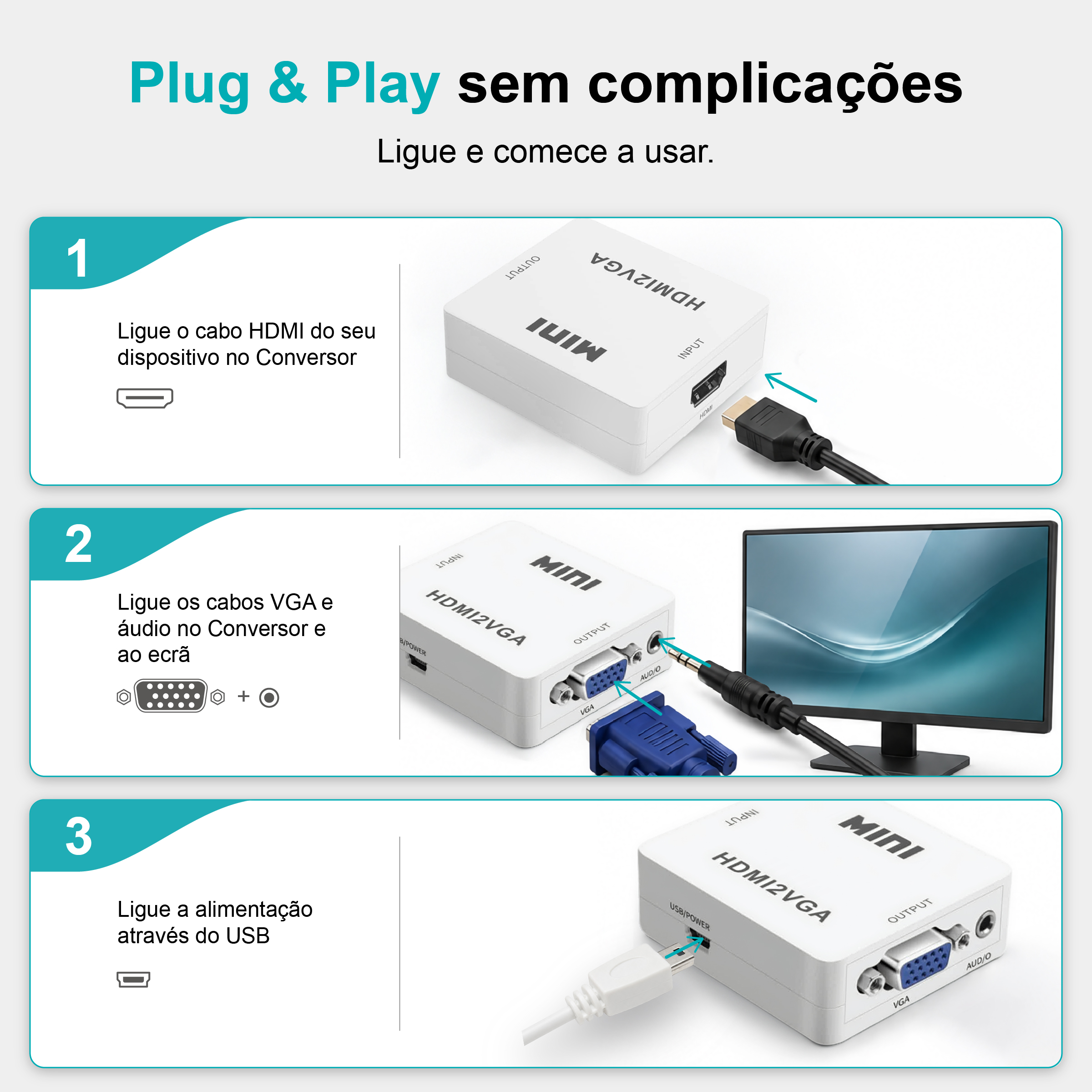 Conversor HDMI para VGA Novoteck HK-090 – Full HD 1080p com Saída de Áudio - Image 5