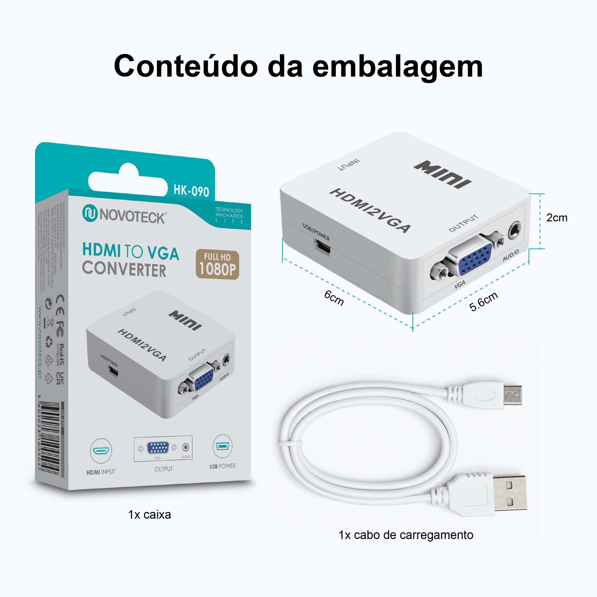 Conversor HDMI para VGA Novoteck HK-090 – Full HD 1080p com Saída de Áudio - Image 10