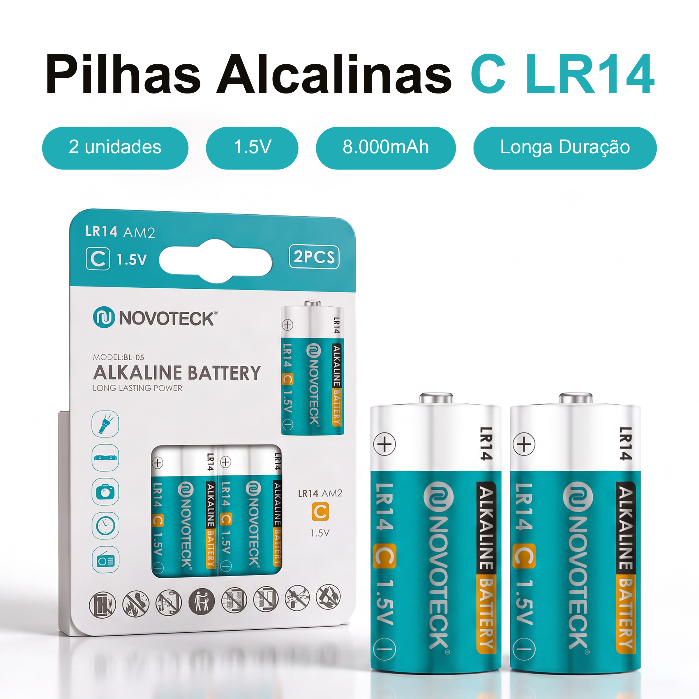 Pilhas Alcalinas C LR14 NOVOTECK 1.5V – 8000mAh – Pack com 2 Unidades BL-05 - Image 2