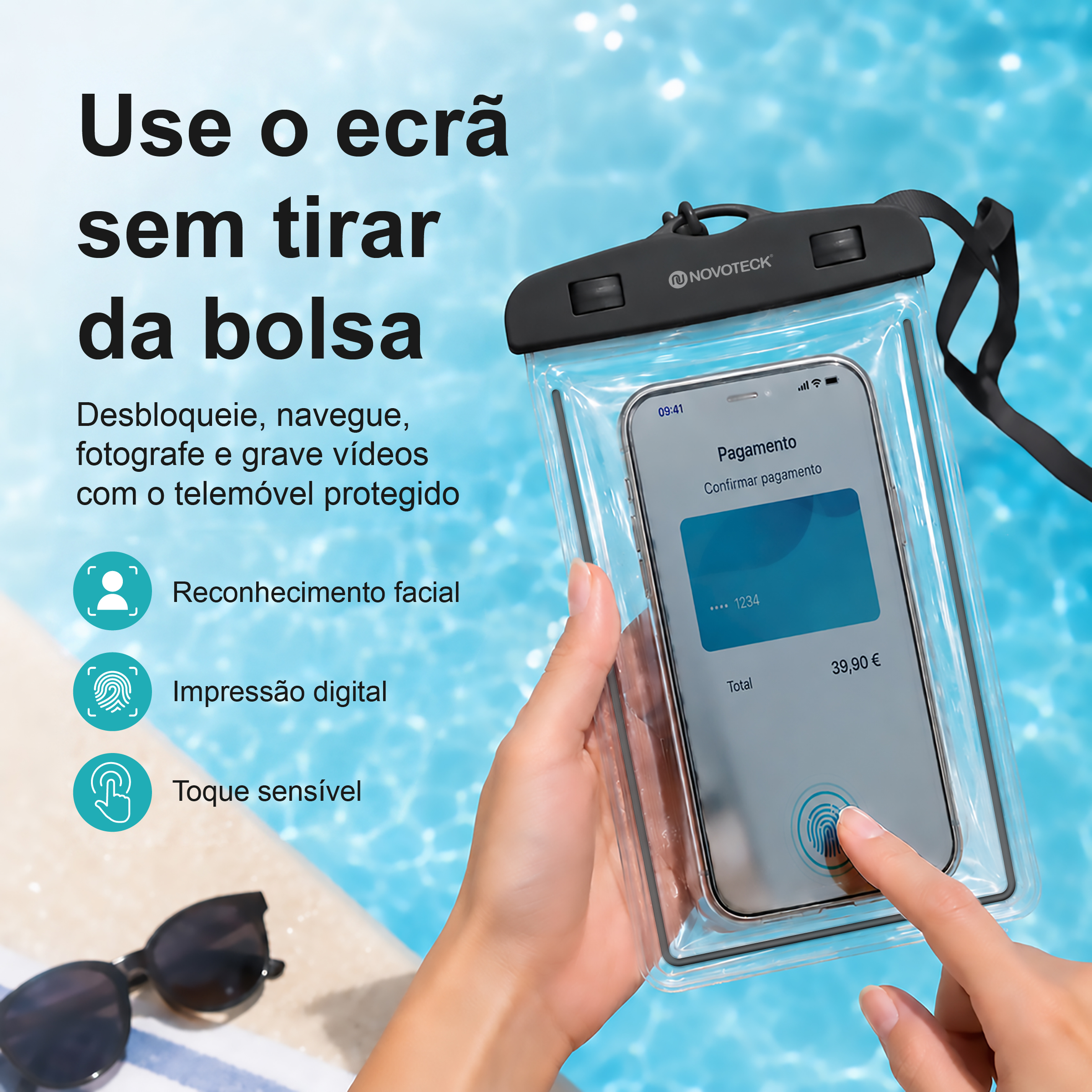 Bolsa Impermeável Negro para Telemóvel FS-004 – Compatível com Smartphones até 7" - Image 4