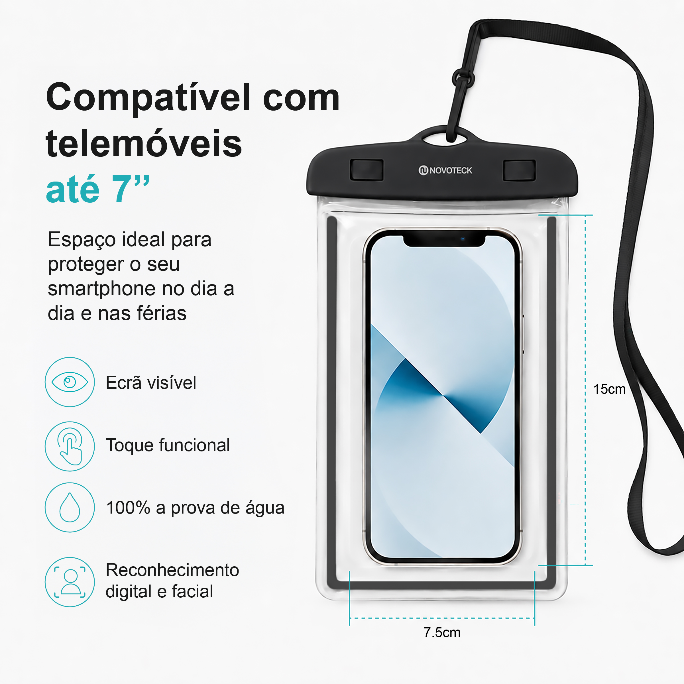 Bolsa Impermeável Negro para Telemóvel FS-004 – Compatível com Smartphones até 7" - Image 9