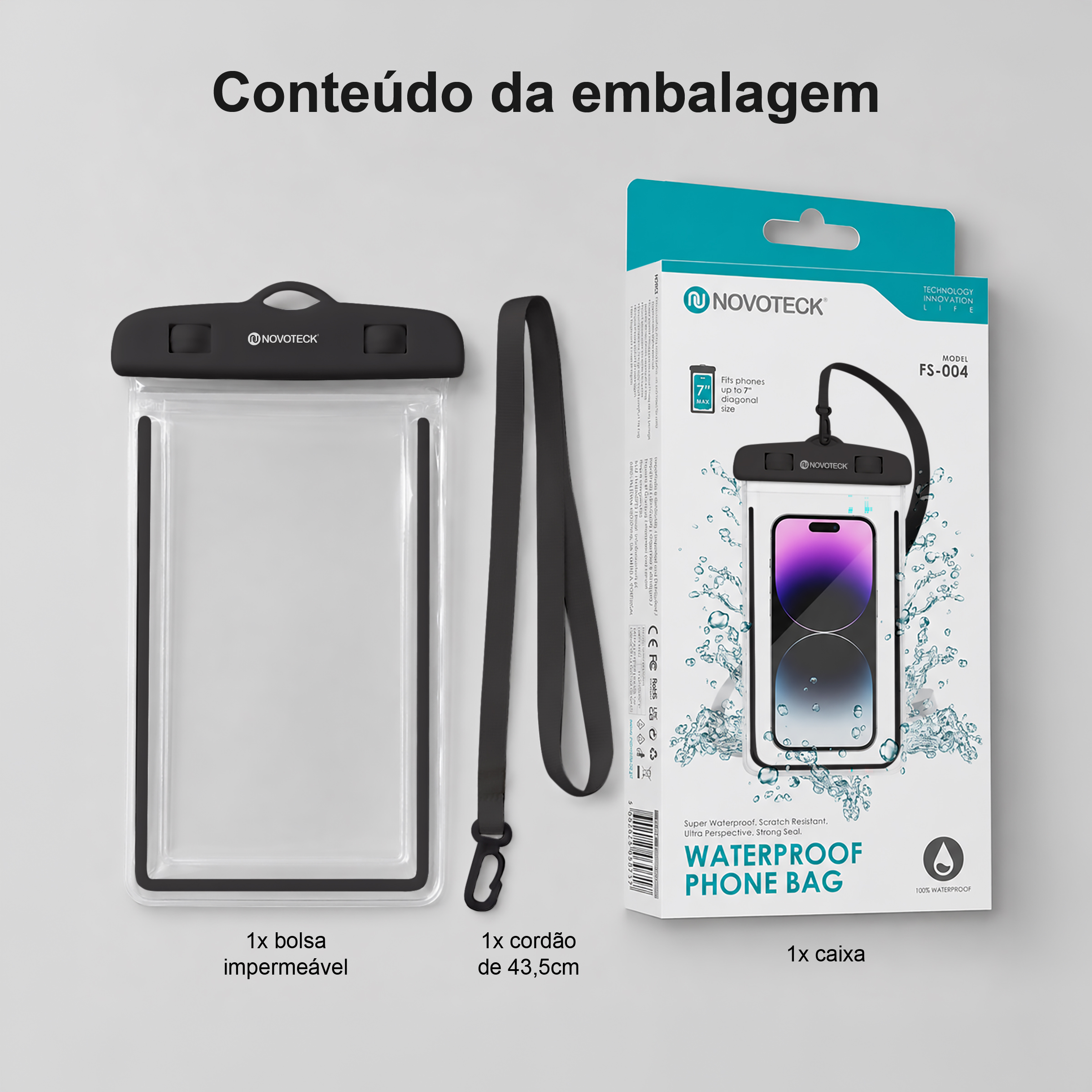 Bolsa Impermeável Negro para Telemóvel FS-004 – Compatível com Smartphones até 7" - Image 10