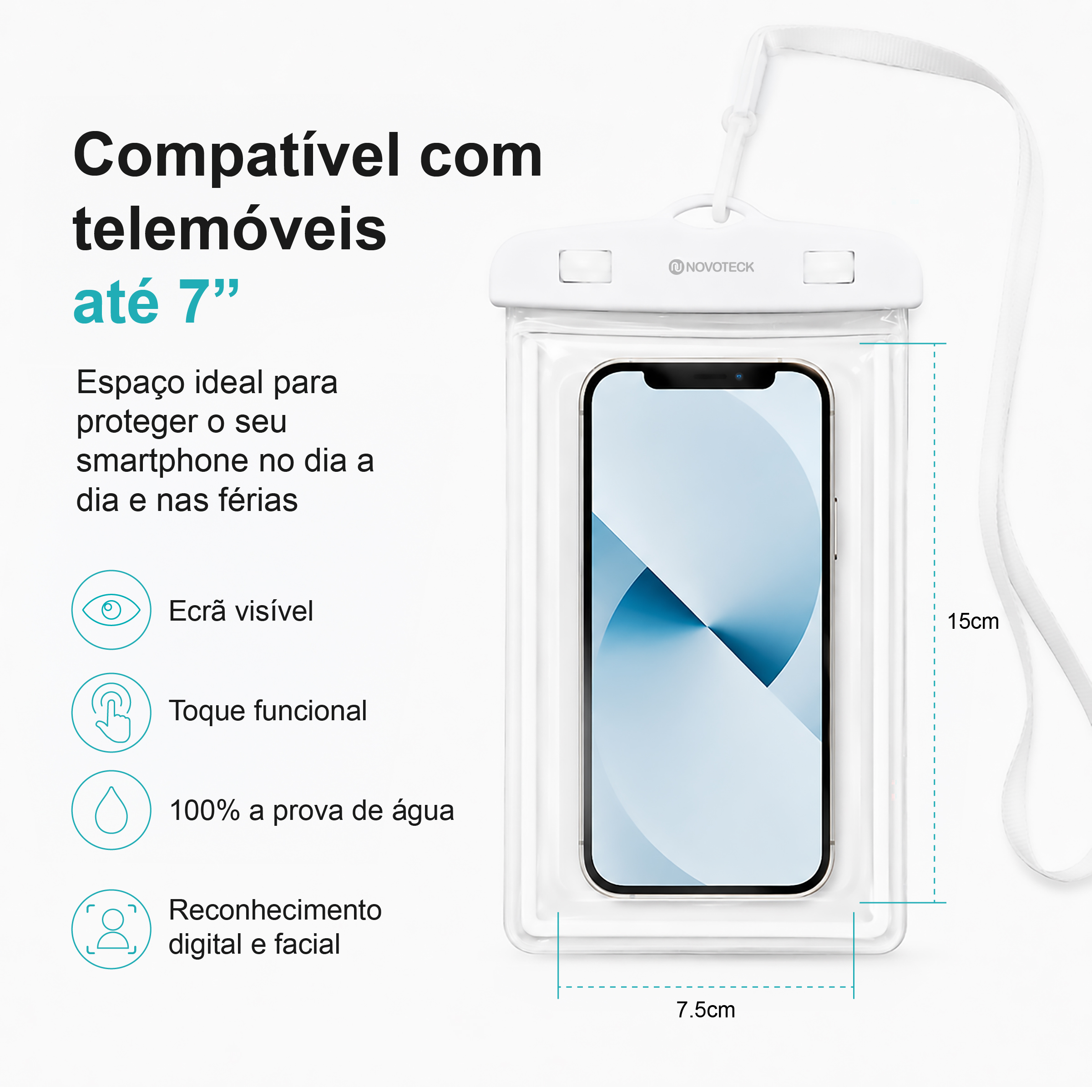 Bolsa Impermeável Branco para Telemóvel FS-004 – Compatível com Smartphones até 7" - Image 9