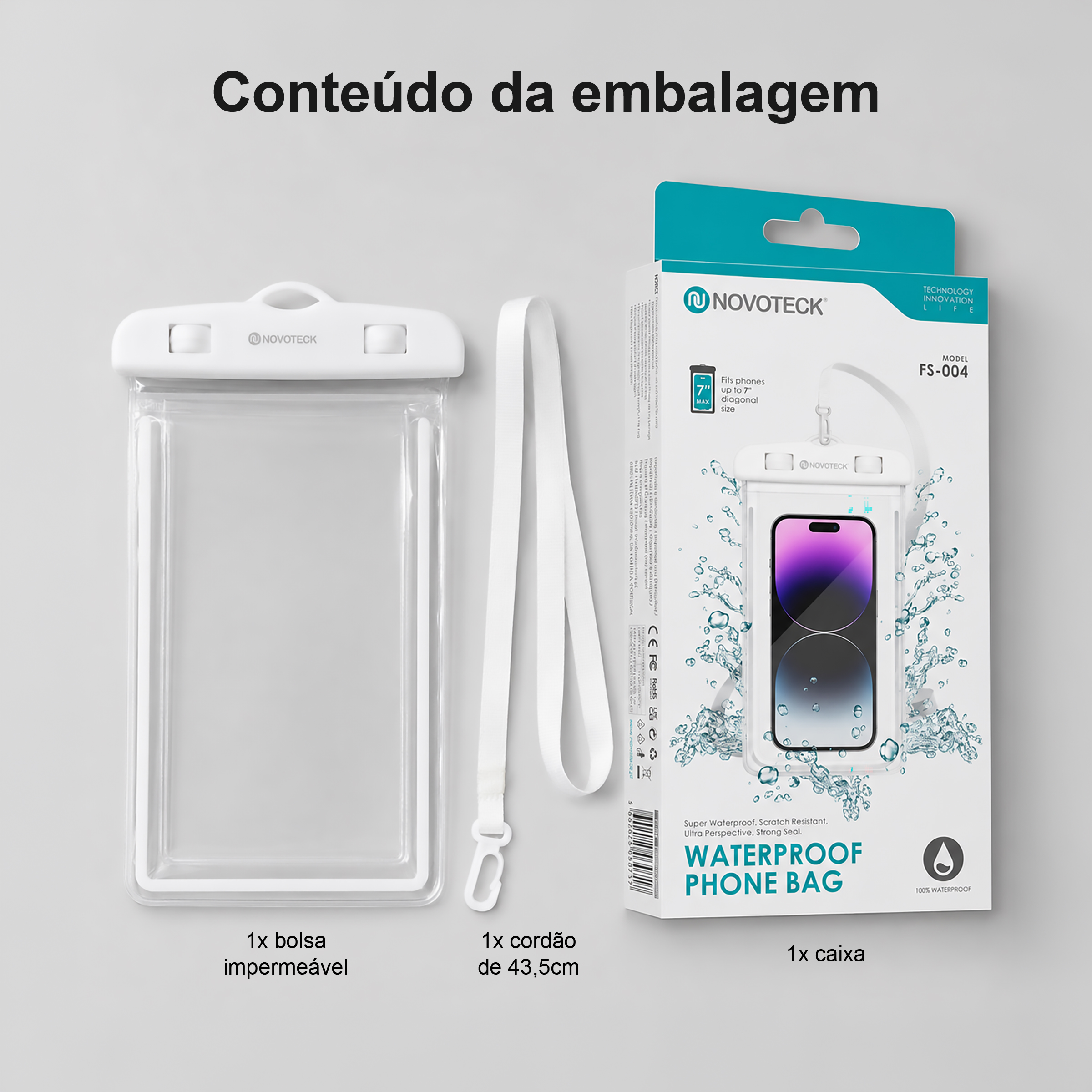 Bolsa Impermeável Branco para Telemóvel FS-004 – Compatível com Smartphones até 7" - Image 10