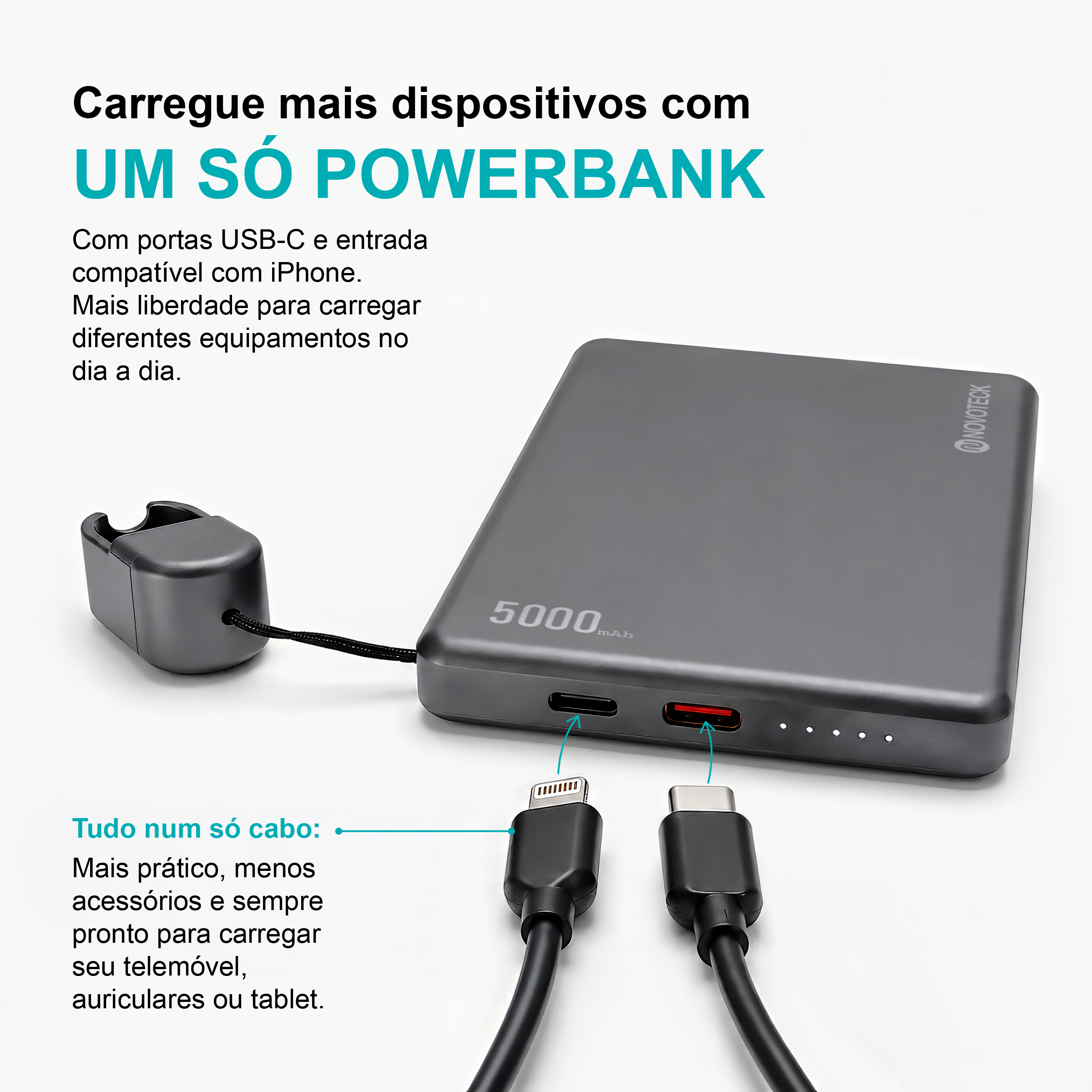 Power Bank Ultrafino NOVOTECK PB-017 5000mAh – Carregamento Rápido 20W e Sem Fios 15W, Compatível com MagSafe, Design Magnético Compacto - Image 4