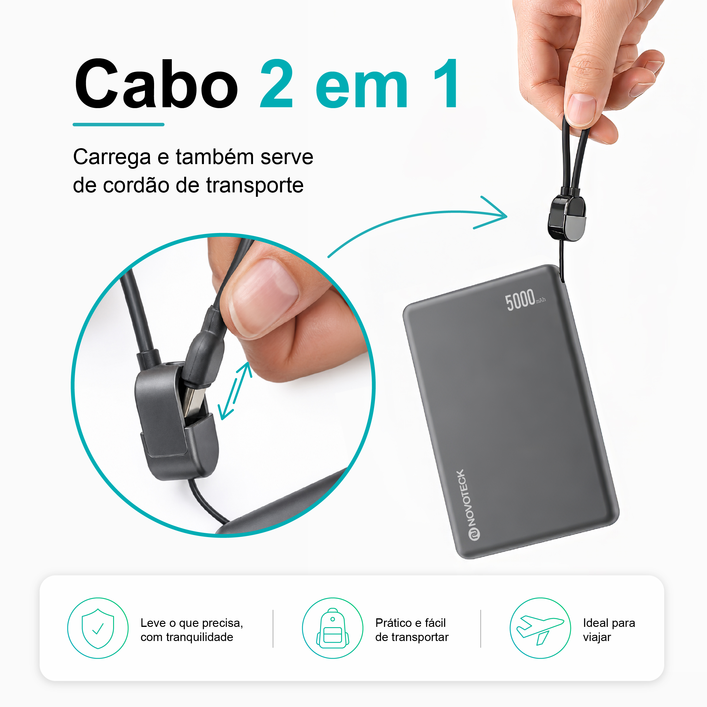 Power Bank Ultrafino NOVOTECK PB-017 5000mAh – Carregamento Rápido 20W e Sem Fios 15W, Compatível com MagSafe, Design Magnético Compacto - Image 8