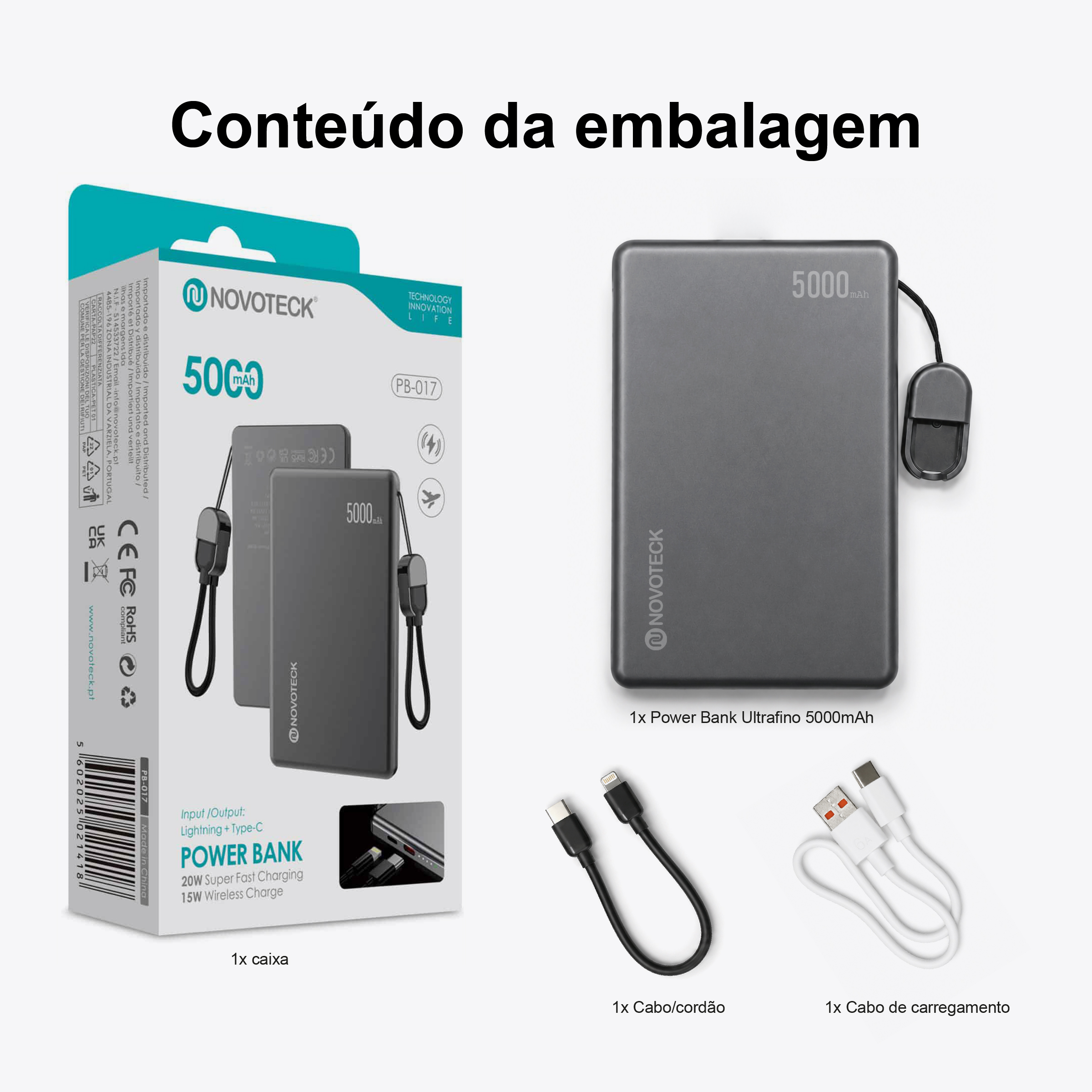 Power Bank Ultrafino NOVOTECK PB-017 5000mAh – Carregamento Rápido 20W e Sem Fios 15W, Compatível com MagSafe, Design Magnético Compacto - Image 11