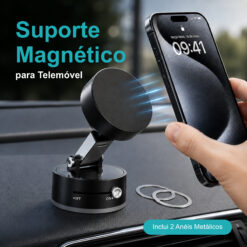 Suporte Magnético para Telemóvel Novoteck Z-092 – Base Ajustável, Íman Forte N52, Uso em Mesa ou Carro, Inclui 2 Anéis Metálicos - Image 2