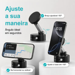 Suporte Magnético para Telemóvel Novoteck Z-092 – Base Ajustável, Íman Forte N52, Uso em Mesa ou Carro, Inclui 2 Anéis Metálicos - Image 4