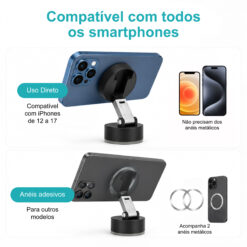 Suporte Magnético para Telemóvel Novoteck Z-092 – Base Ajustável, Íman Forte N52, Uso em Mesa ou Carro, Inclui 2 Anéis Metálicos - Image 8