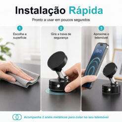 Suporte Magnético para Telemóvel Novoteck Z-092 – Base Ajustável, Íman Forte N52, Uso em Mesa ou Carro, Inclui 2 Anéis Metálicos - Image 9