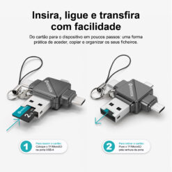 Leitor de Cartões 4 em 1 HK-107 – USB-A, Type-C, Lightning e Micro USB, Compatível com TF (MicroSD) - Image 8